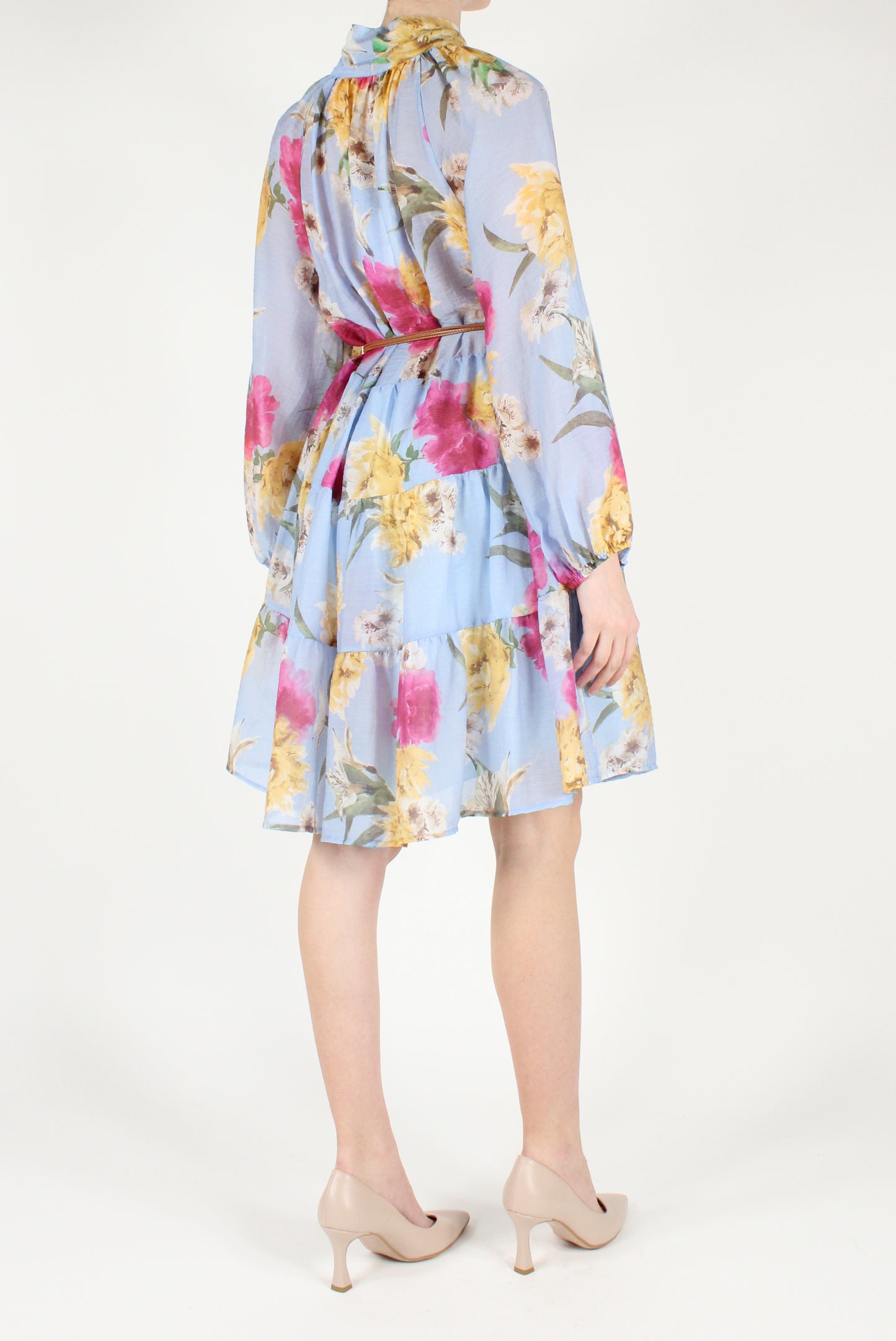 Abito Corto con Fiocco Stampa Fiori