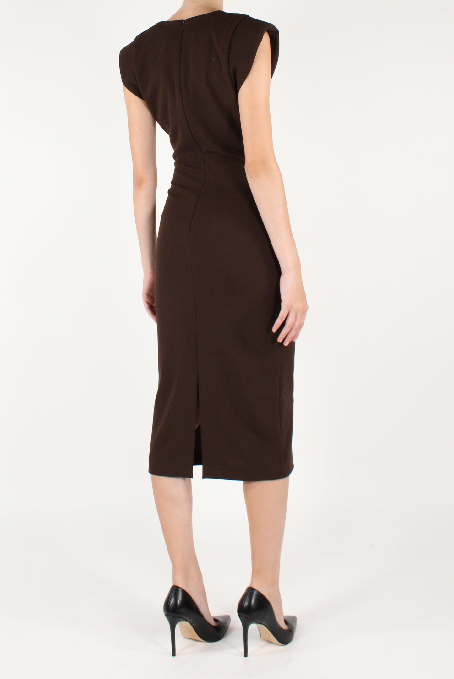Draped Midi Dress with Brooches