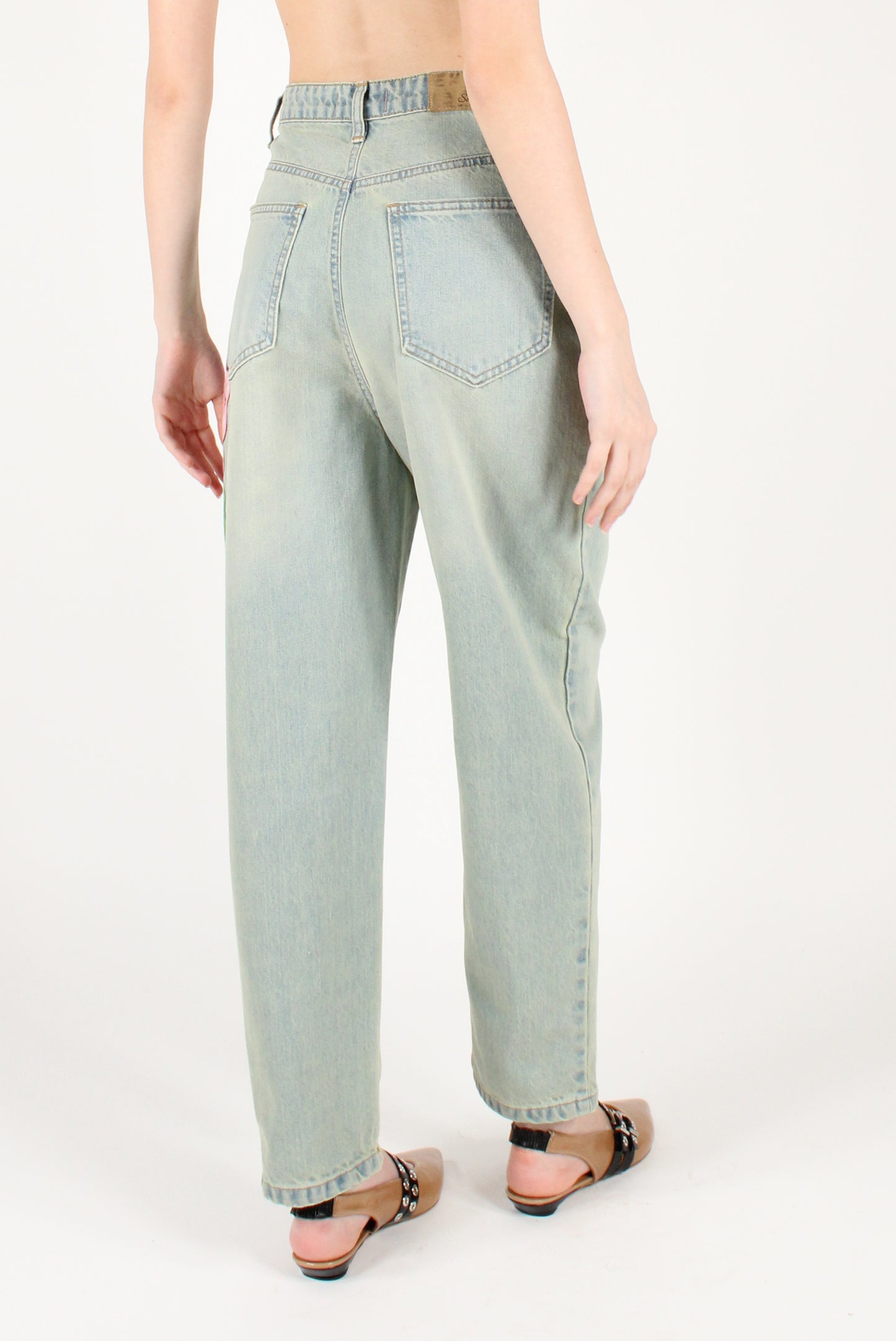 Jeans con Fiore Dipinto a Mano