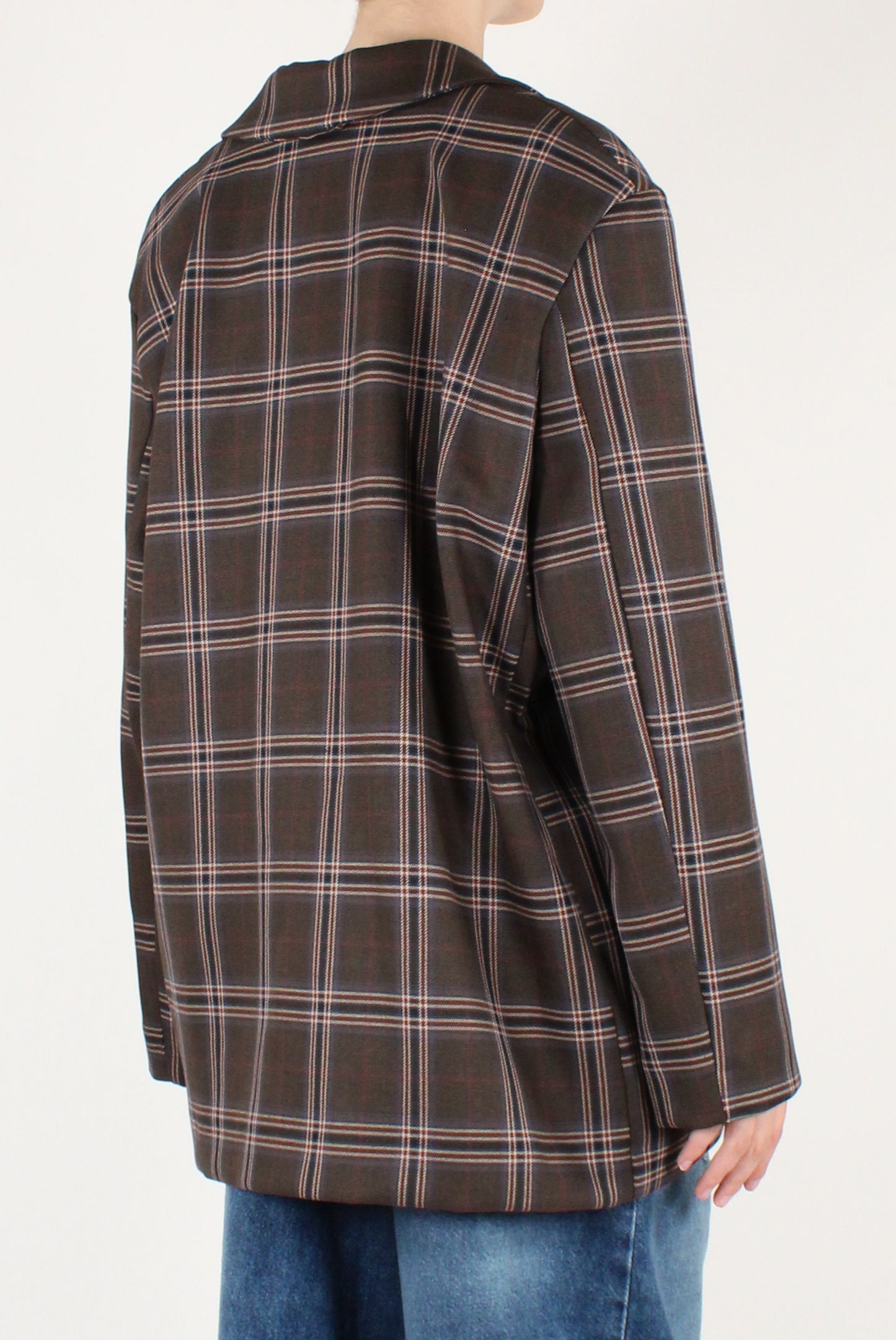 Blazer Over Monopetto in Tartan con Ricami