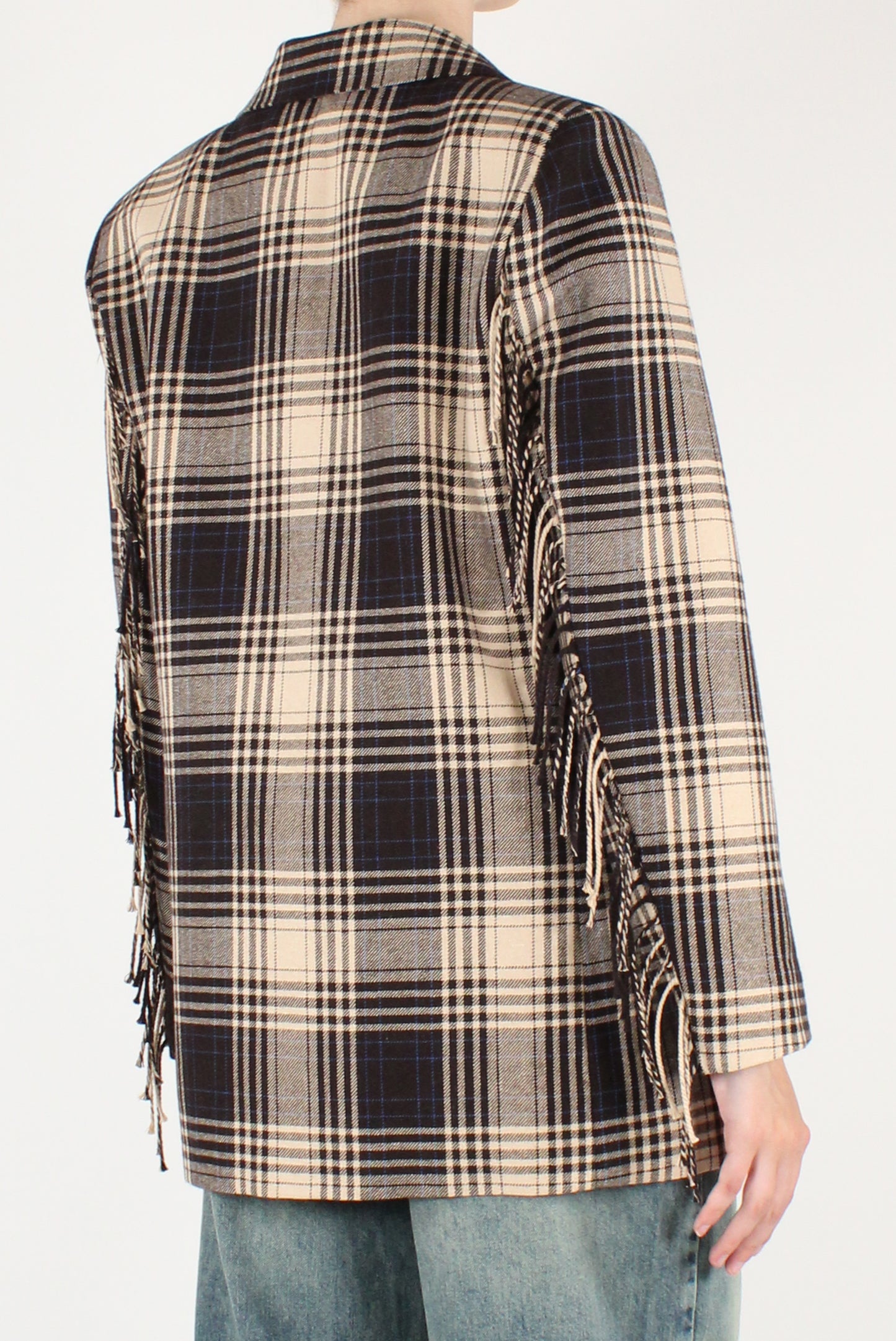 Blazer Doppiopetto Over in Tartan con Frange