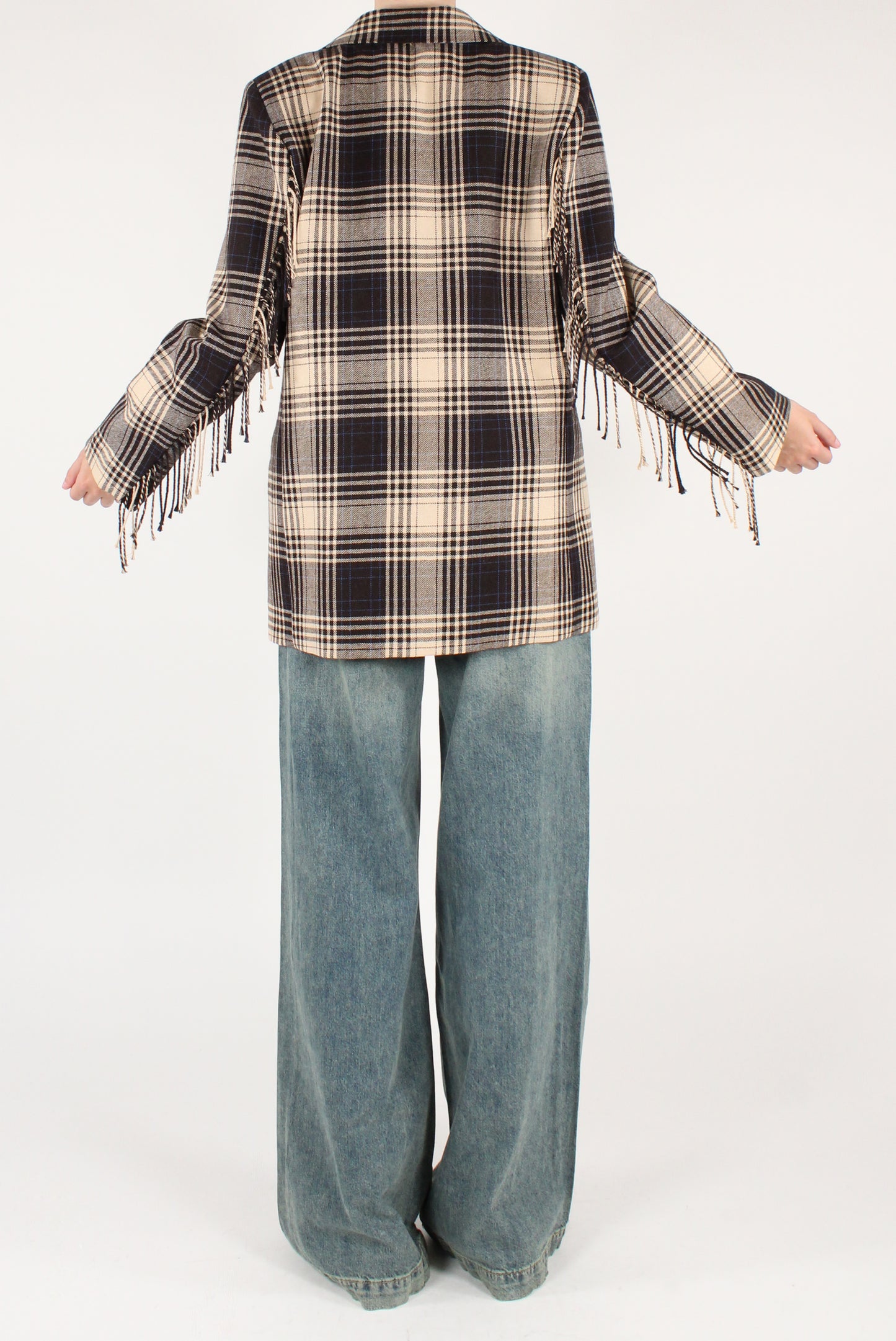 Blazer Doppiopetto Over in Tartan con Frange
