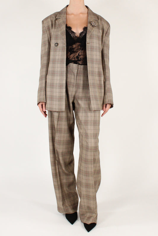 Pantaloni a Gamba Dritta con Pinces in Tartan