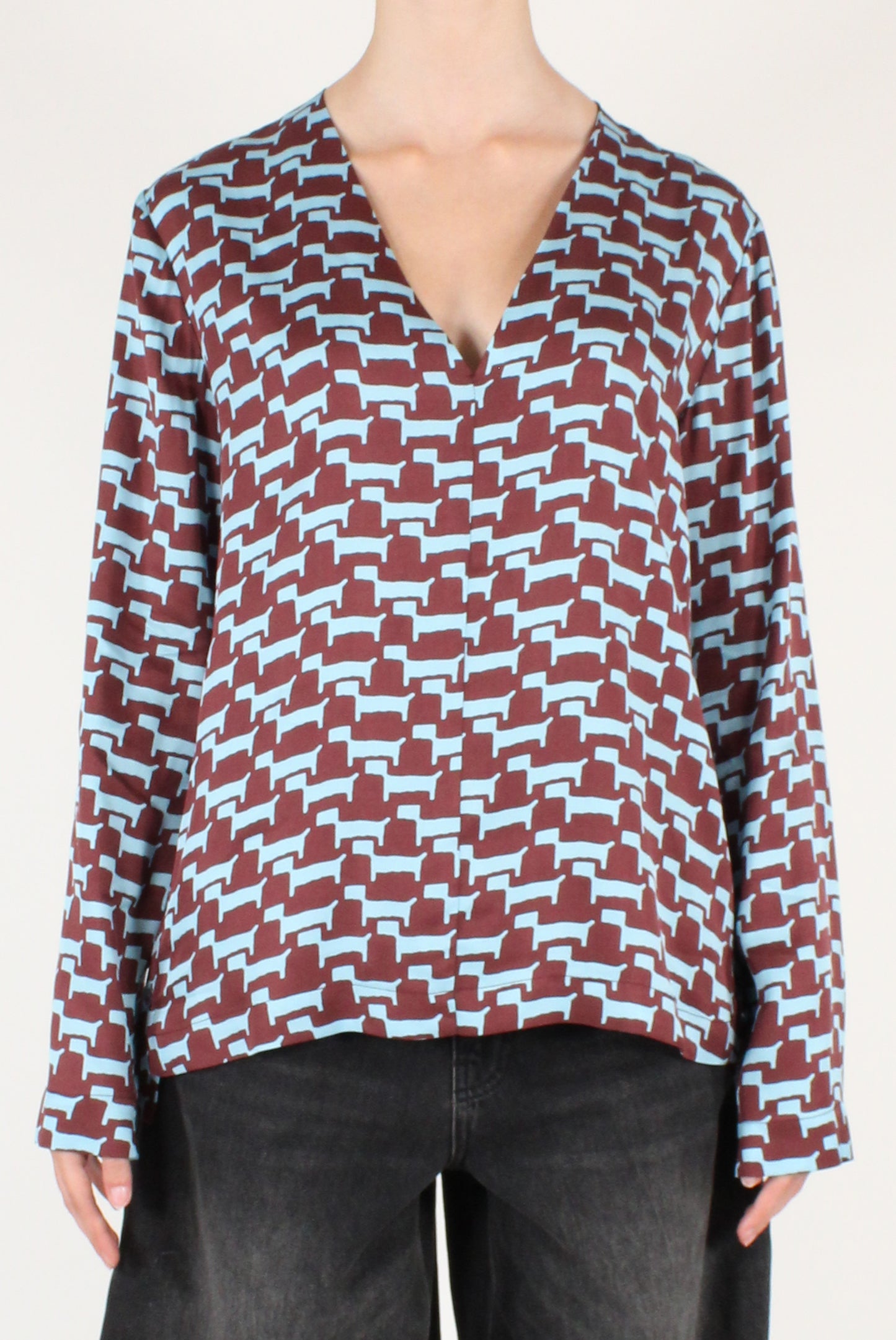 Blusa Scollo a V Stampa Bassotti Stilizzati