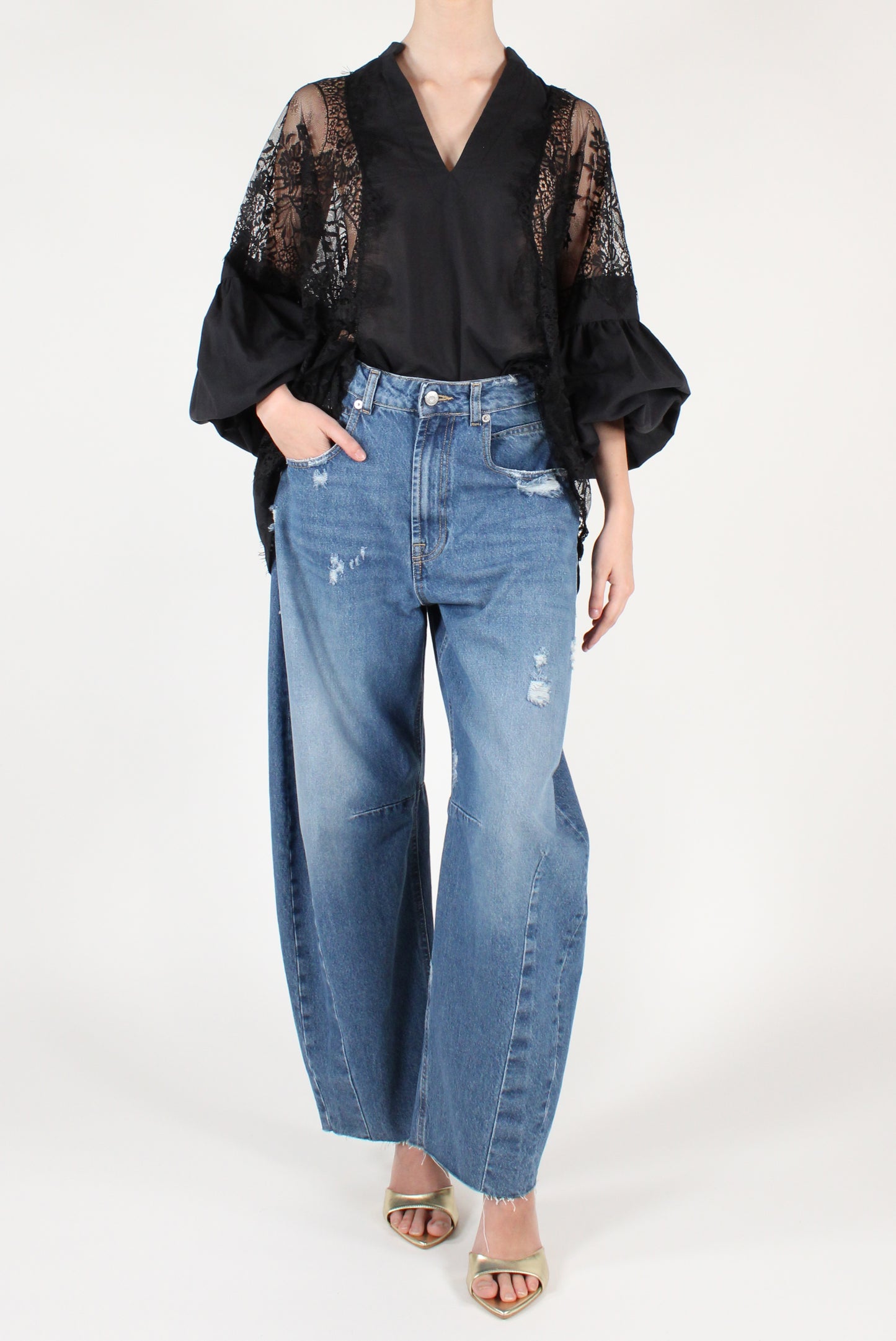 Blusa Over in Mussola con Pizzo