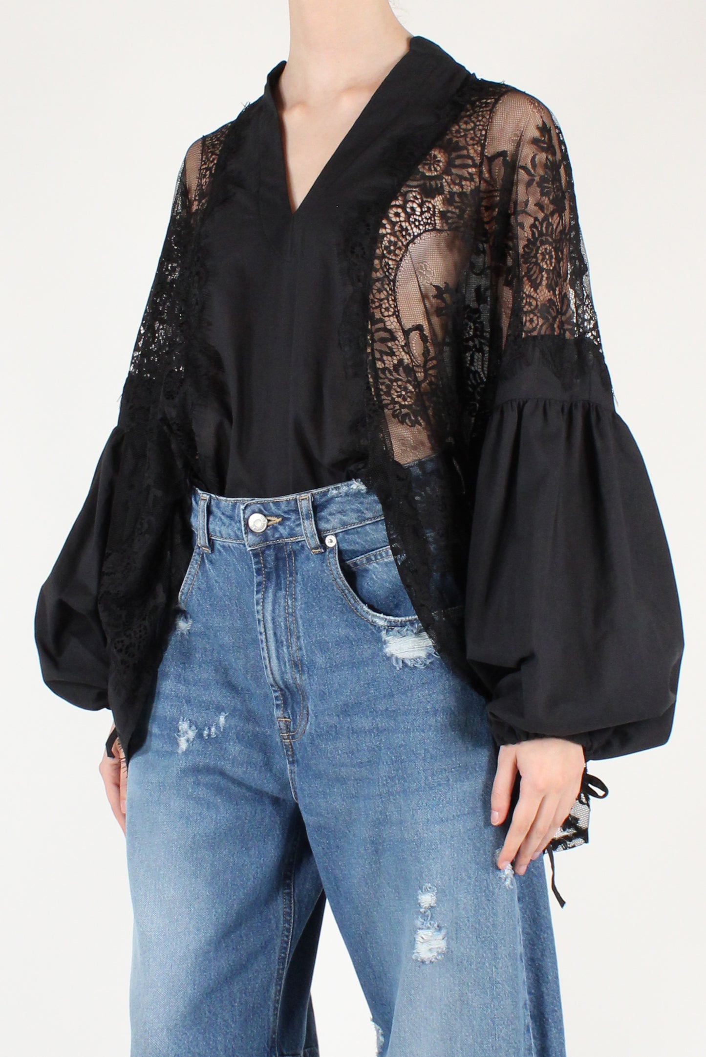 Blusa Over in Mussola con Pizzo