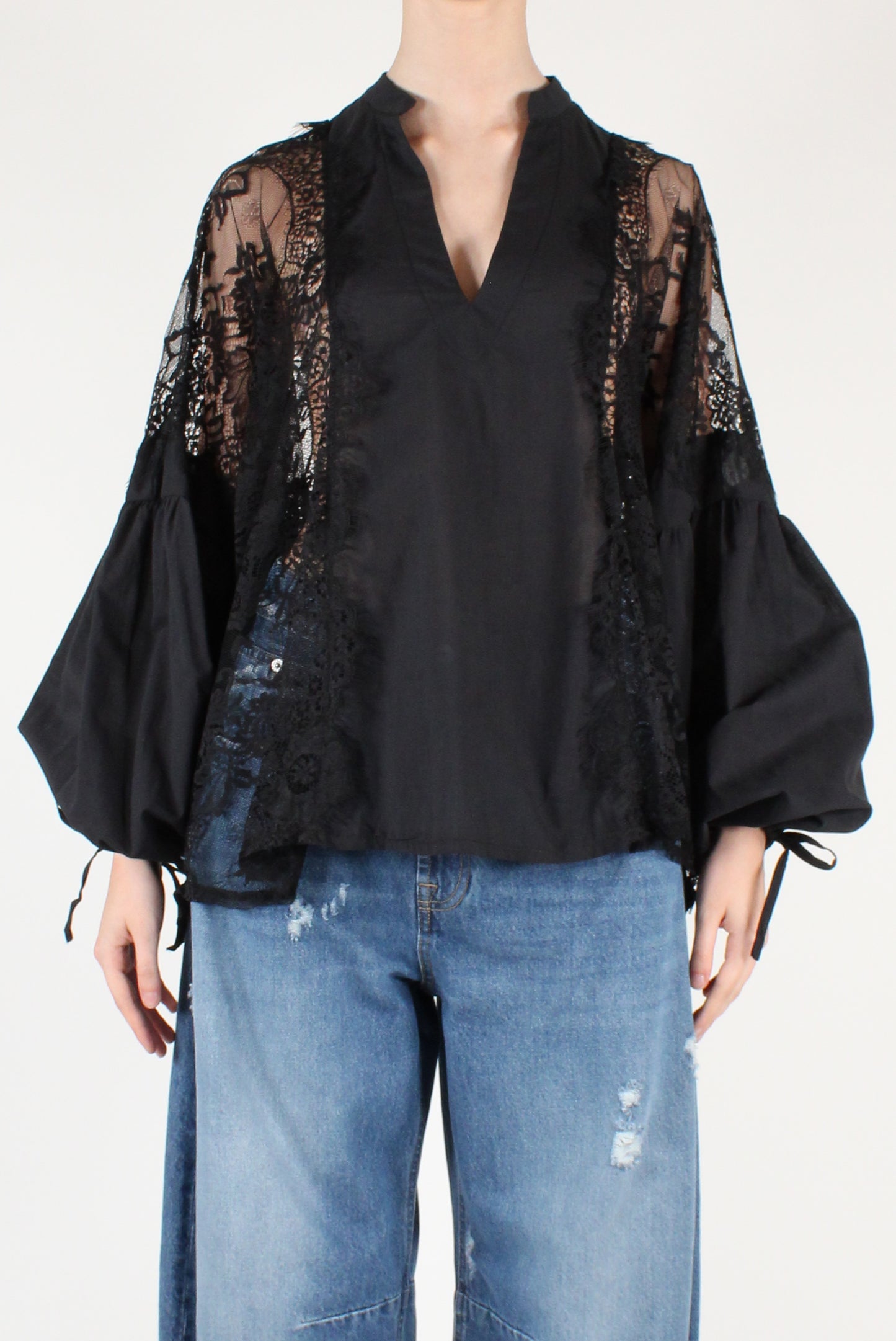 Blusa Over in Mussola con Pizzo