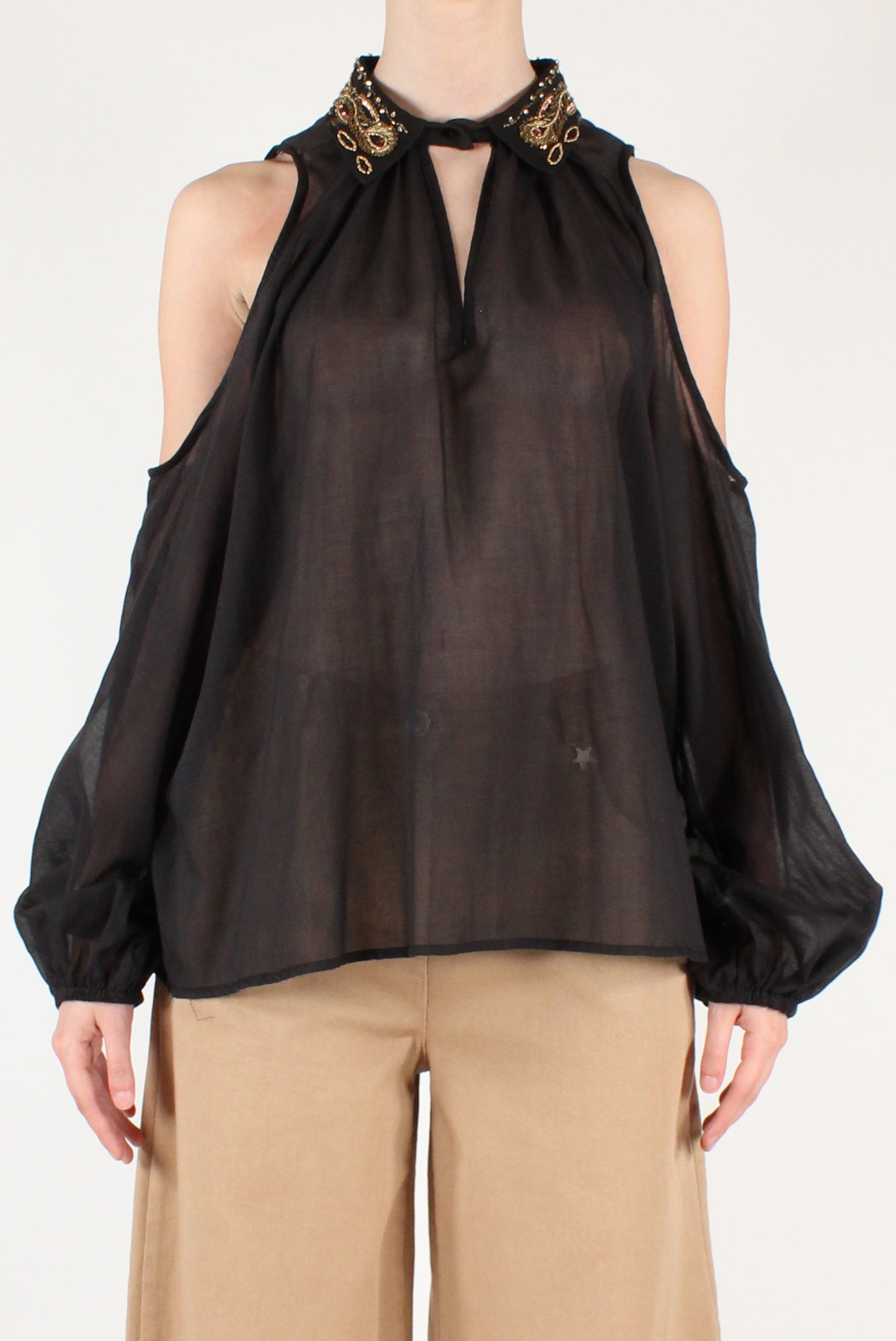 Blusa Over con Cut Out in Mussola
