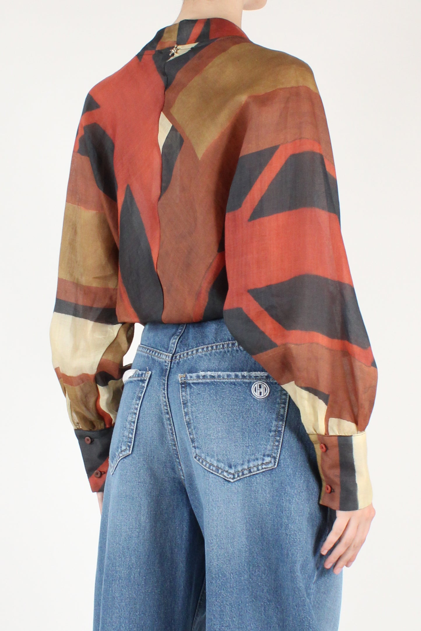 Camicia Crop Stampa Geometrica in Rayon