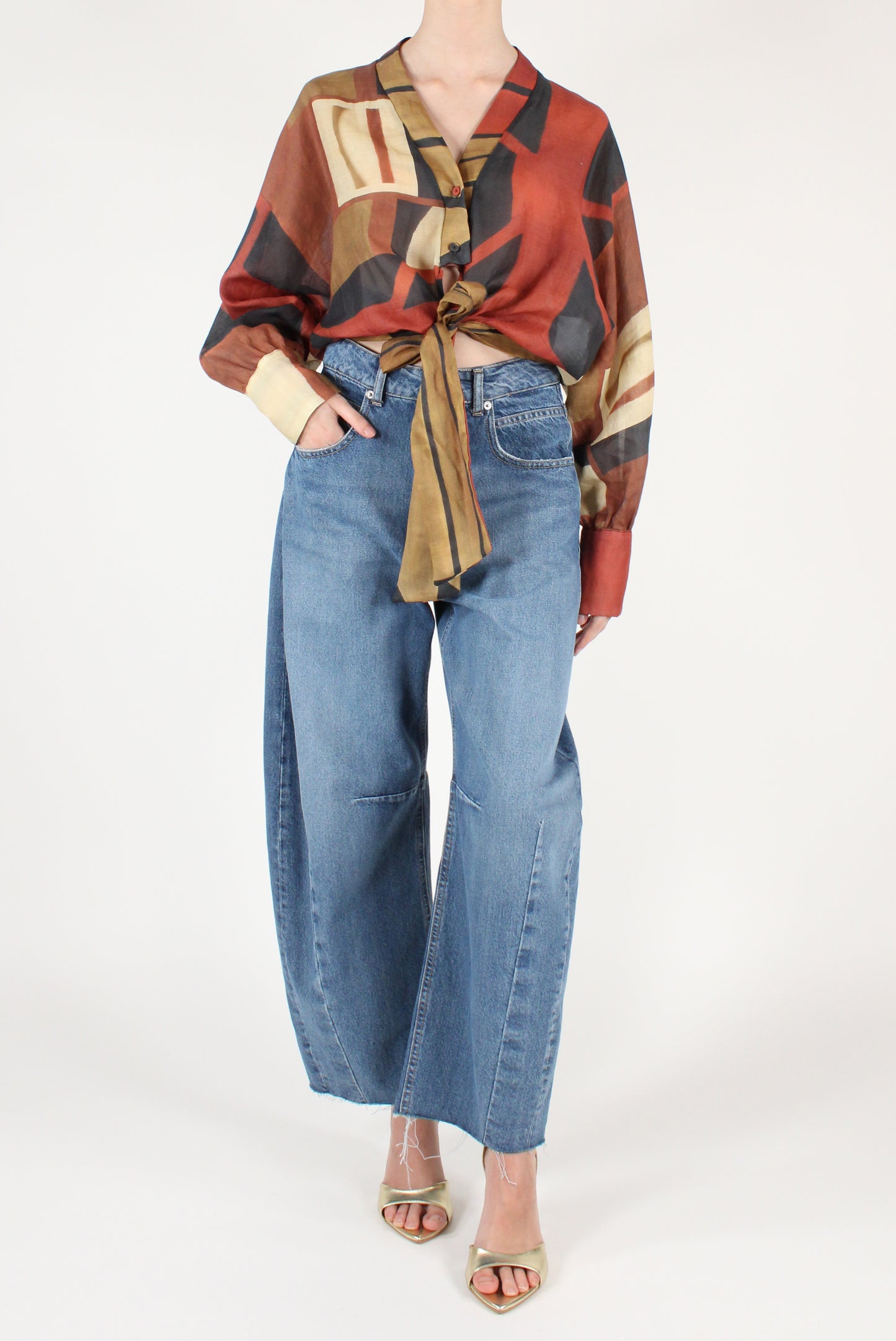 Camicia Crop Stampa Geometrica in Rayon