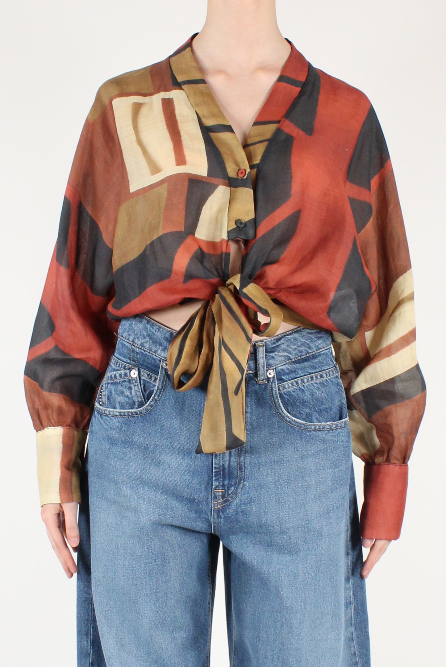 Camicia Crop Stampa Geometrica in Rayon