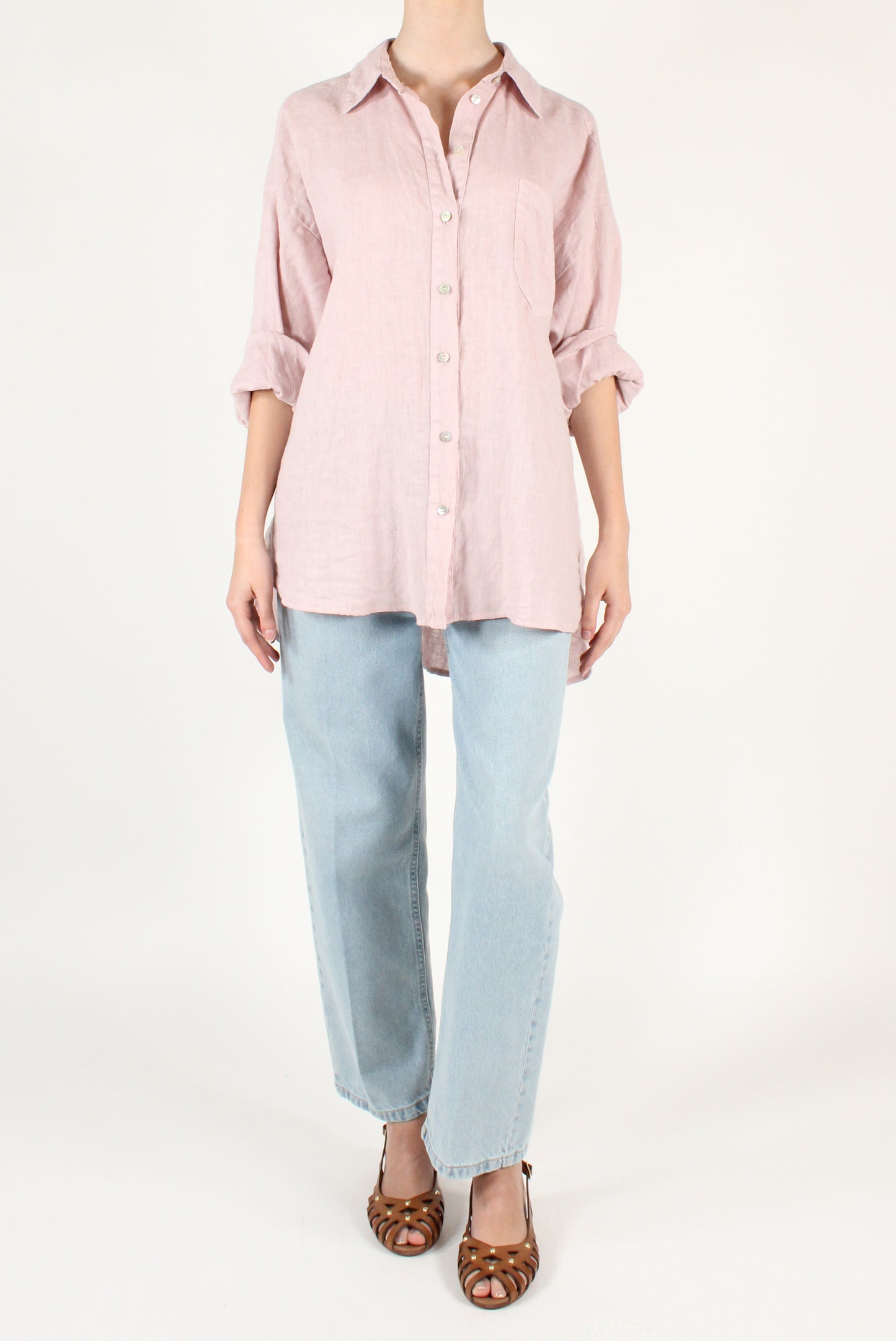 Camicia Over Lino con Spilla