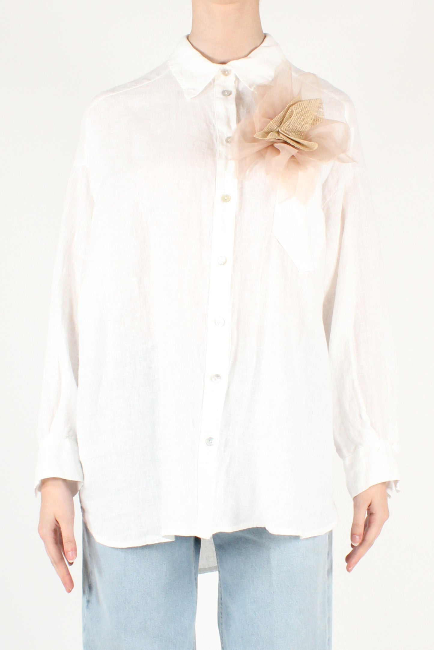 Camicia Over Lino con Spilla