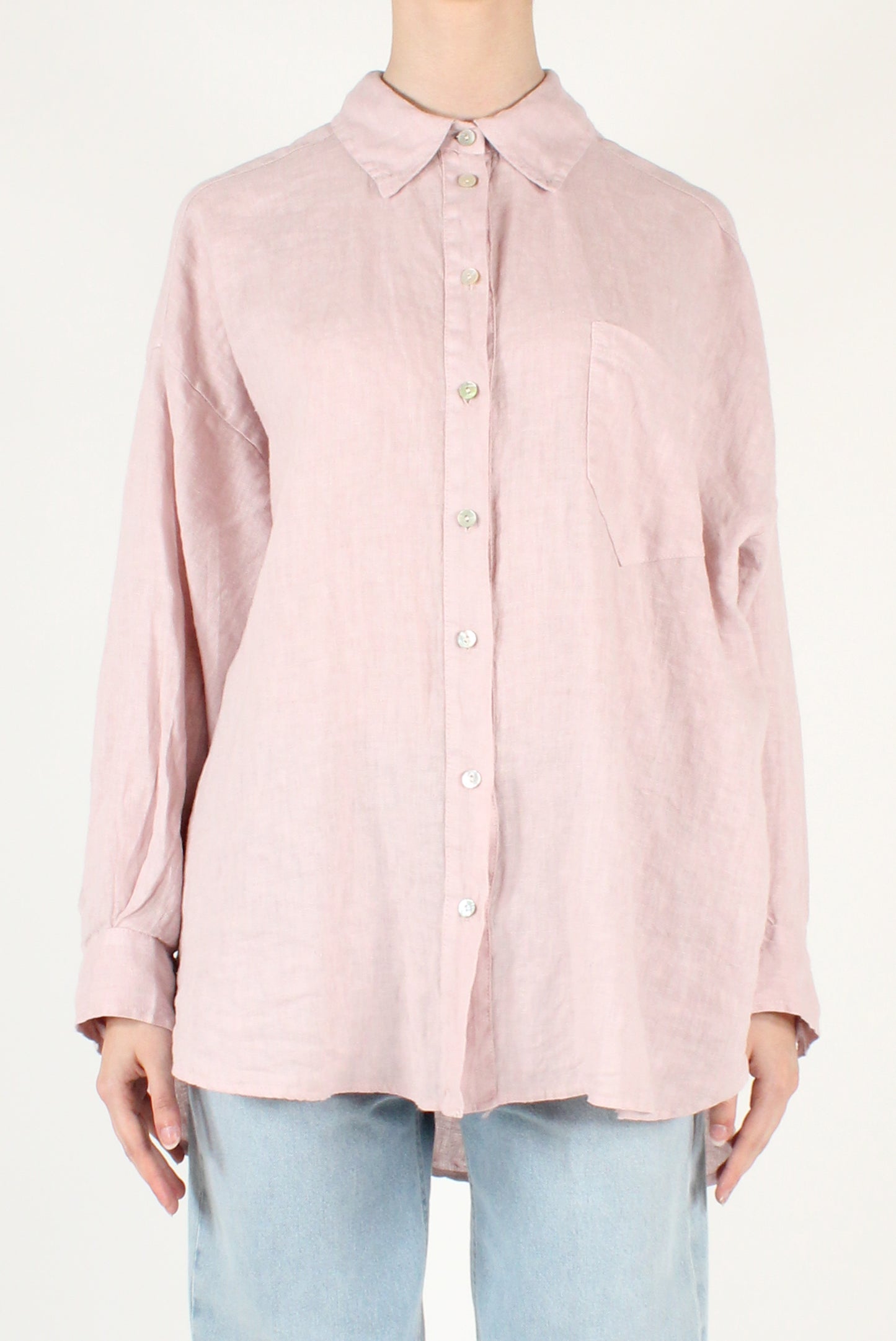 Camicia Over Lino con Spilla