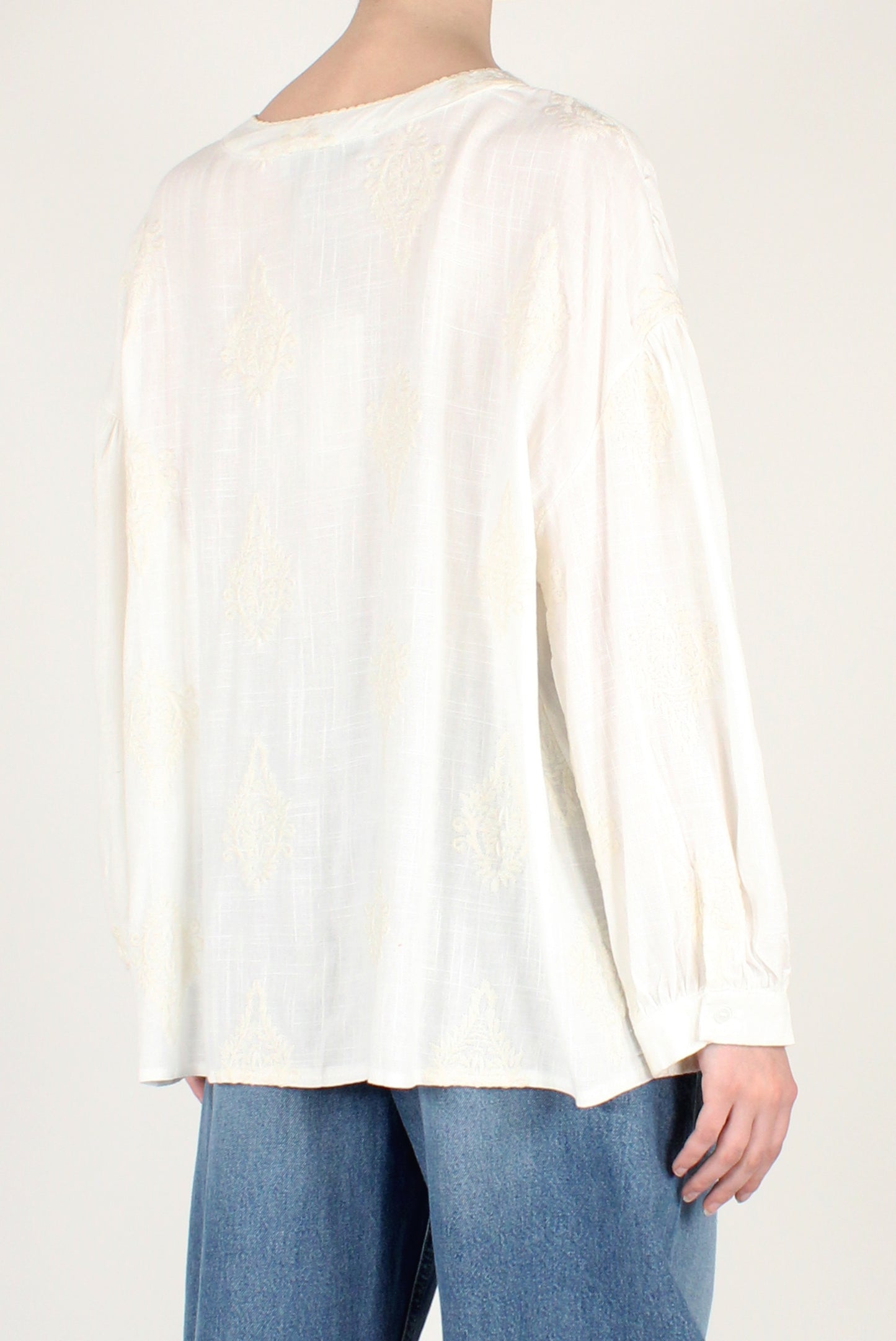 Camicia Over con Ricami Misto Lino
