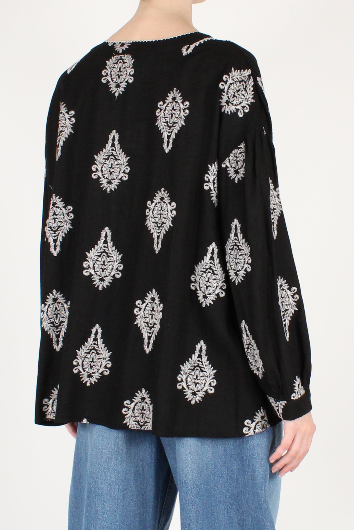 Camicia Over con Ricami Misto Lino