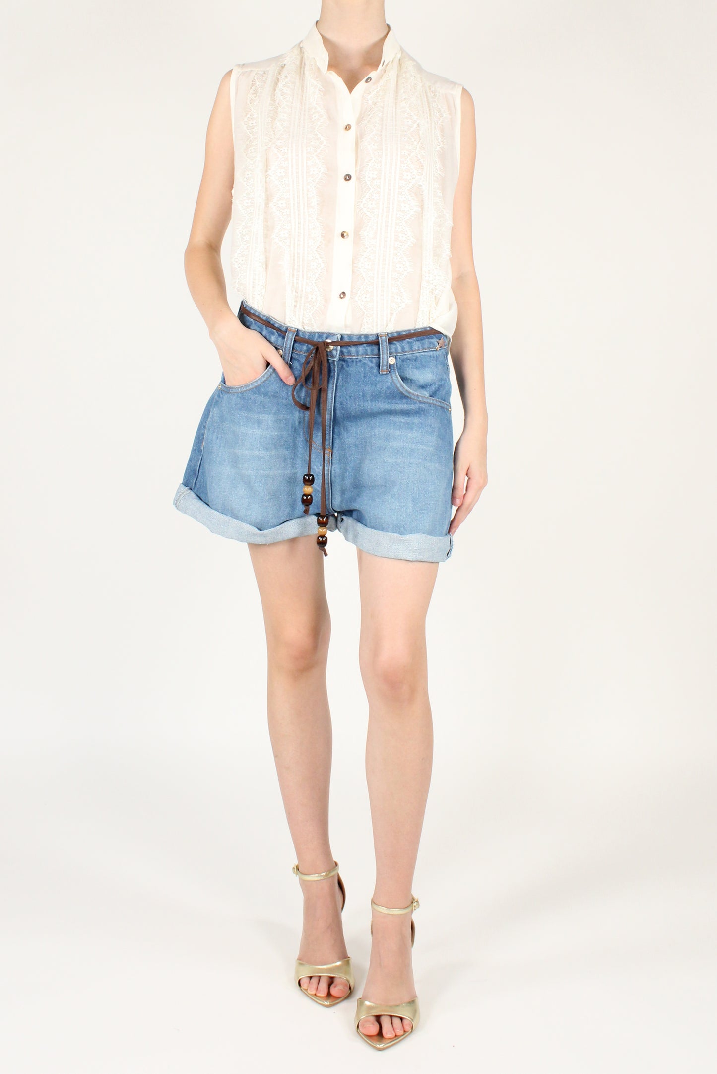 Camicia Smanicata Cotone e Seta con Rouches