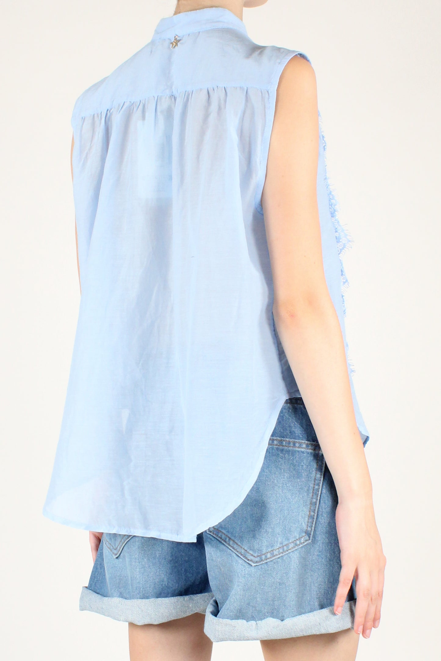 Camicia Smanicata Cotone e Seta con Rouches