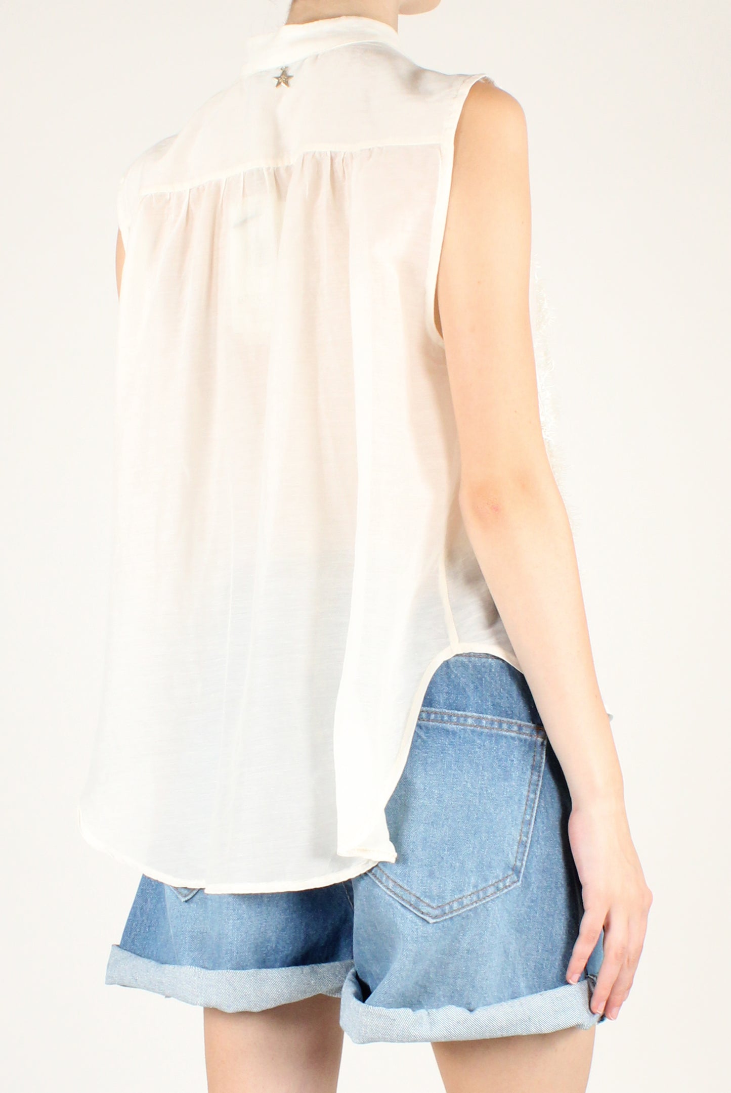 Camicia Smanicata Cotone e Seta con Rouches