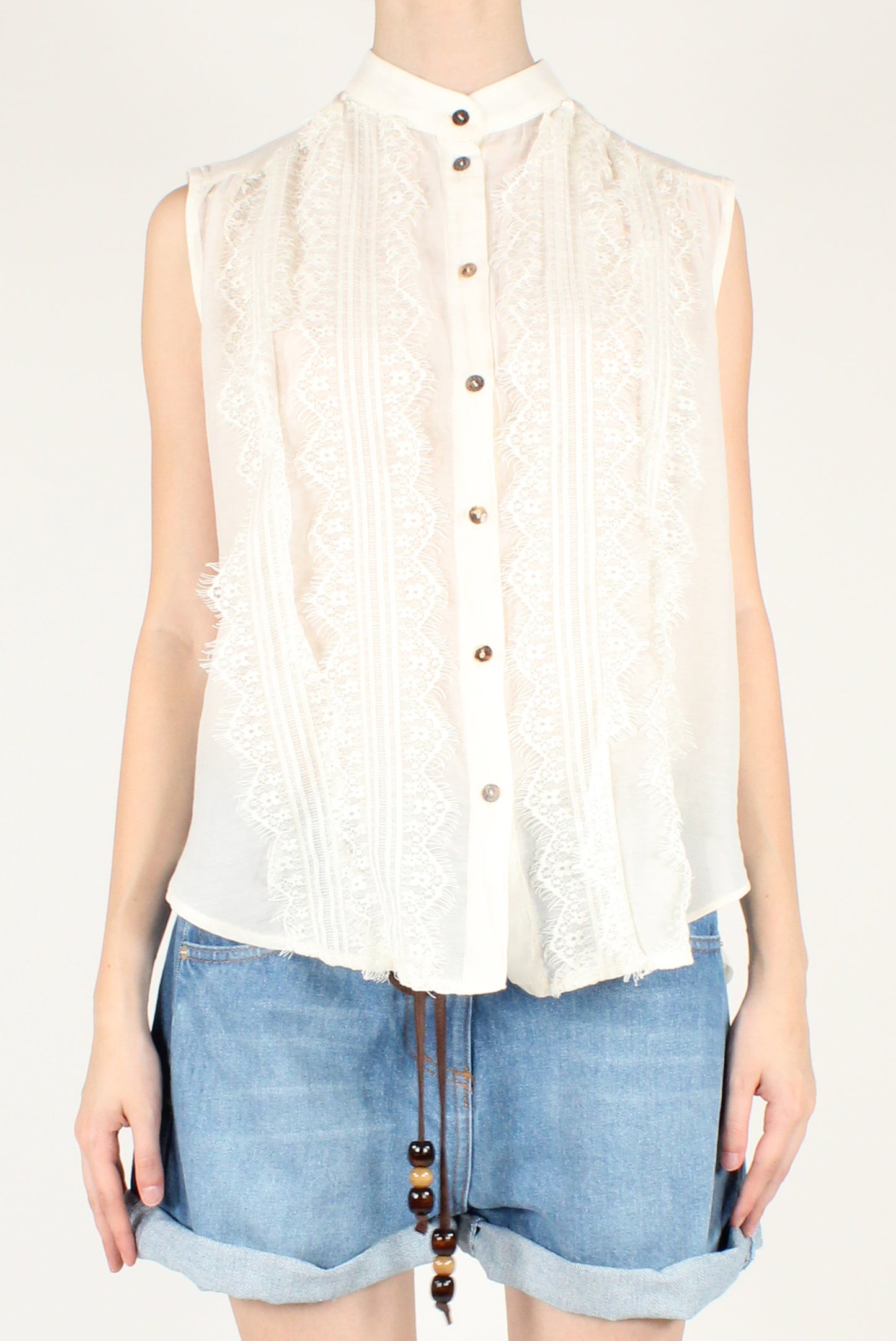 Camicia Smanicata Cotone e Seta con Rouches