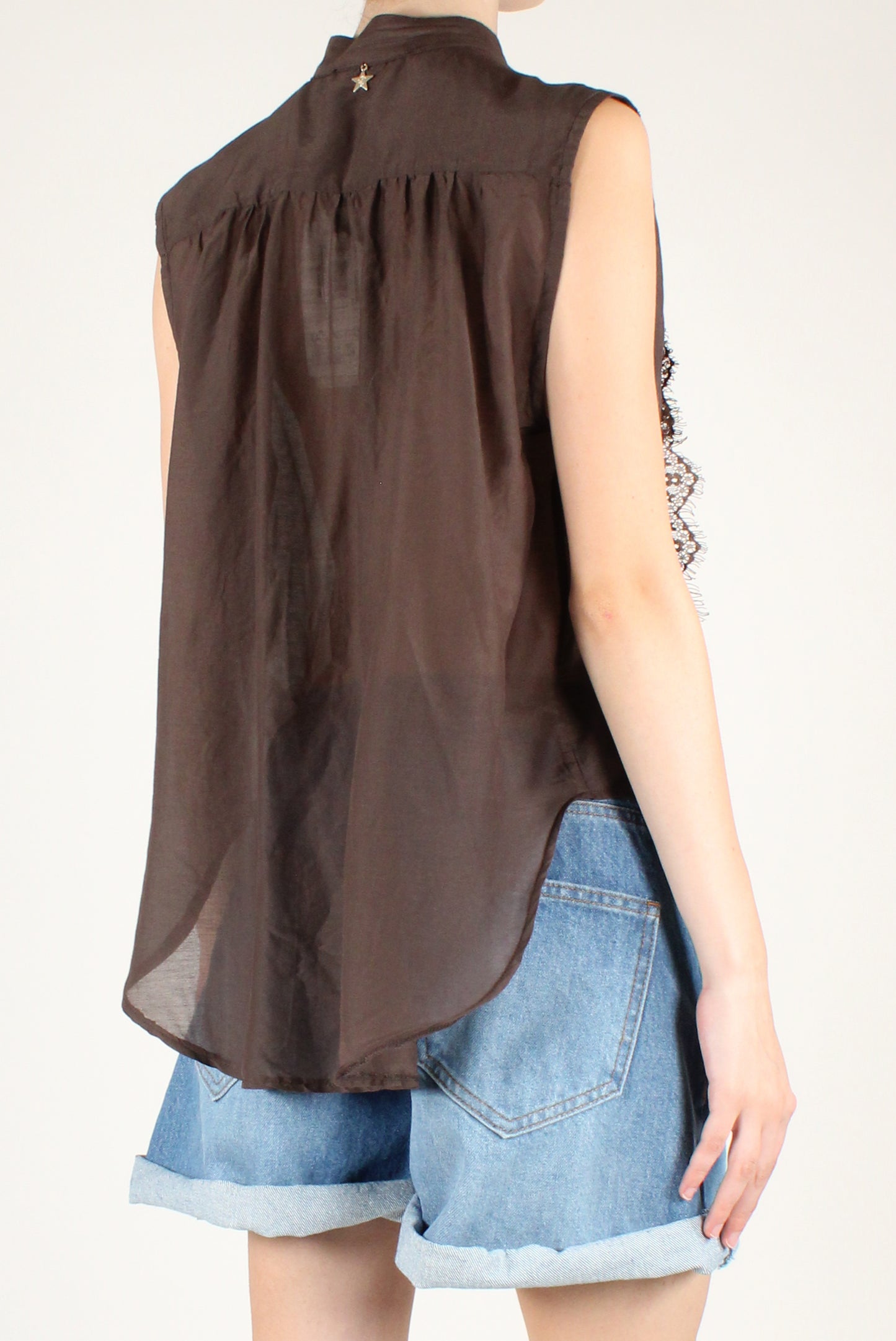 Camicia Smanicata Cotone e Seta con Rouches