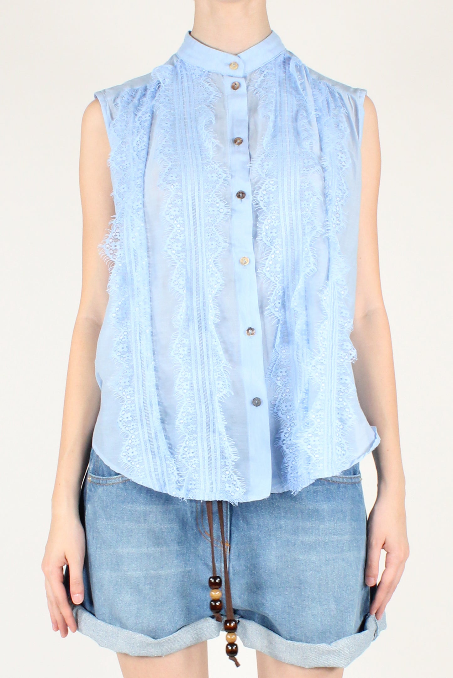 Camicia Smanicata Cotone e Seta con Rouches