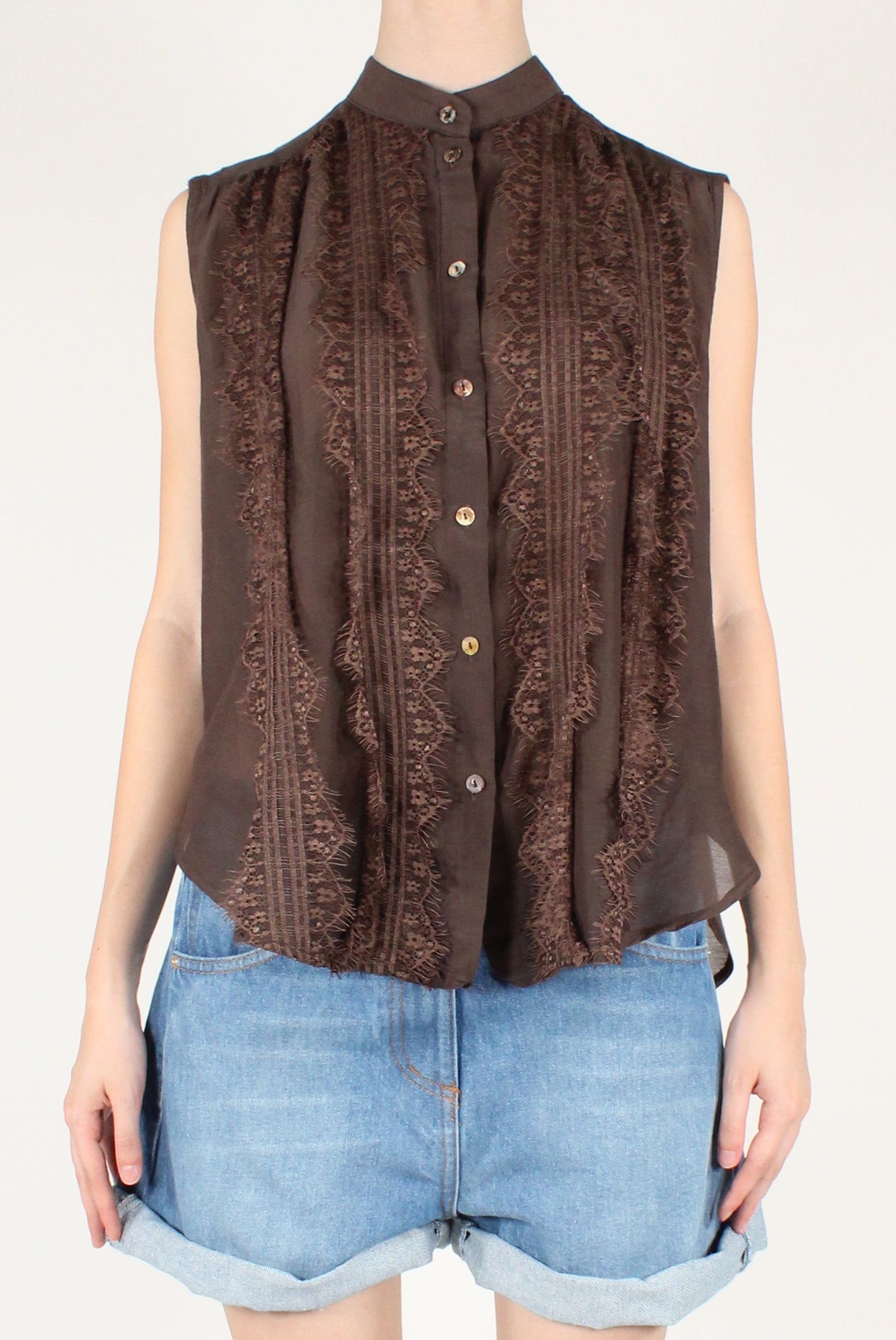 Camicia Smanicata Cotone e Seta con Rouches