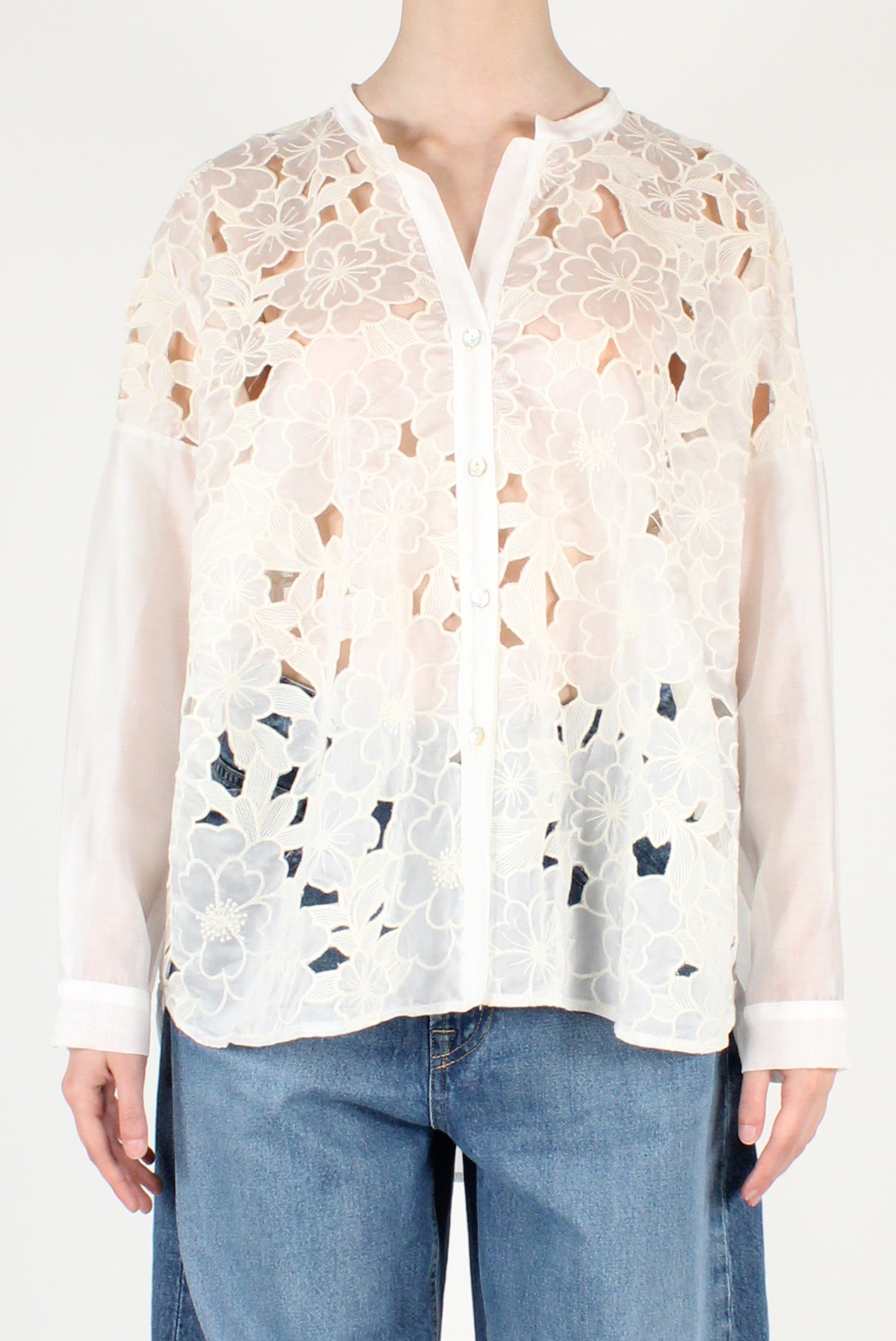 Camicia Traforata a Ricamo Floreale