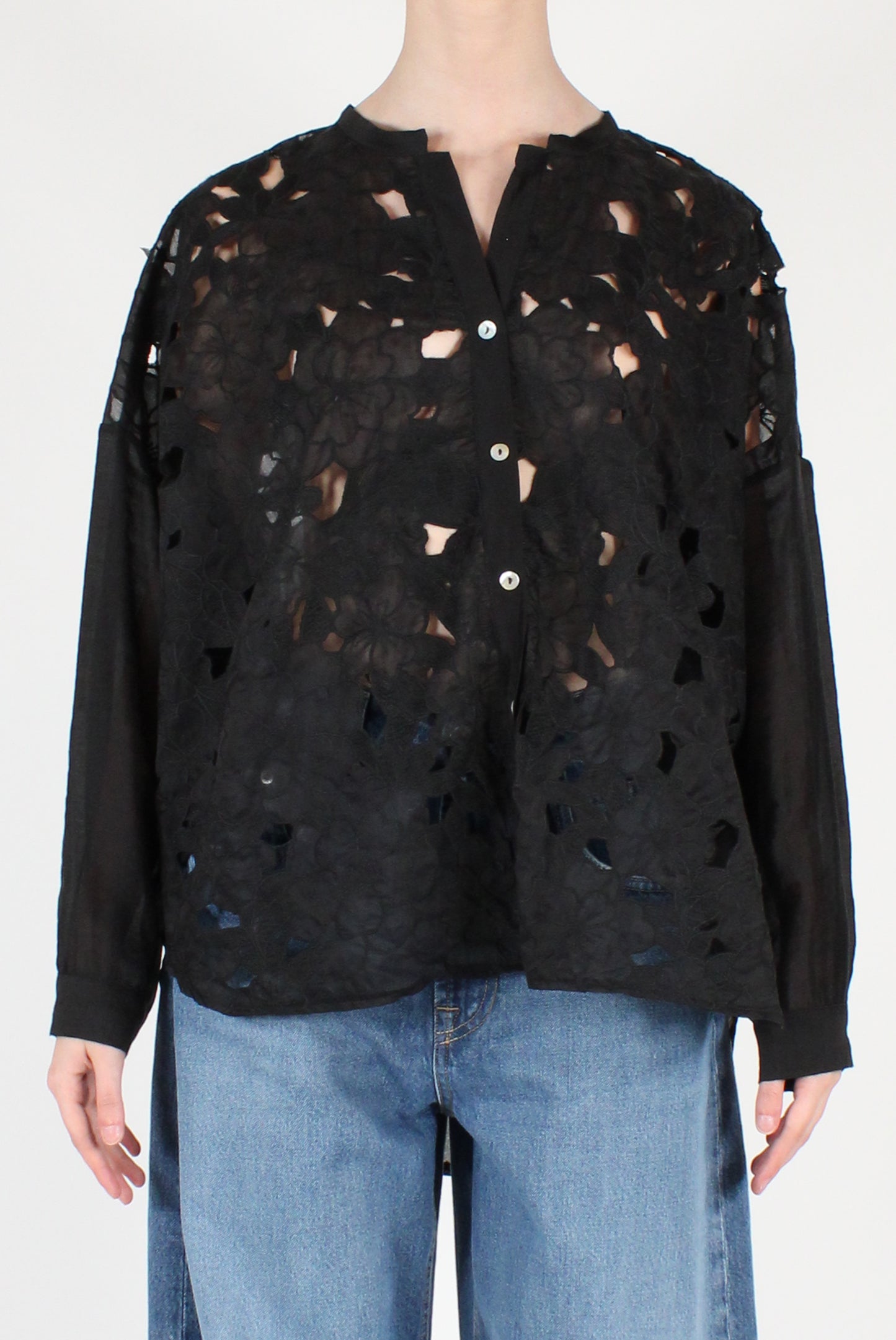 Camicia Traforata a Ricamo Floreale