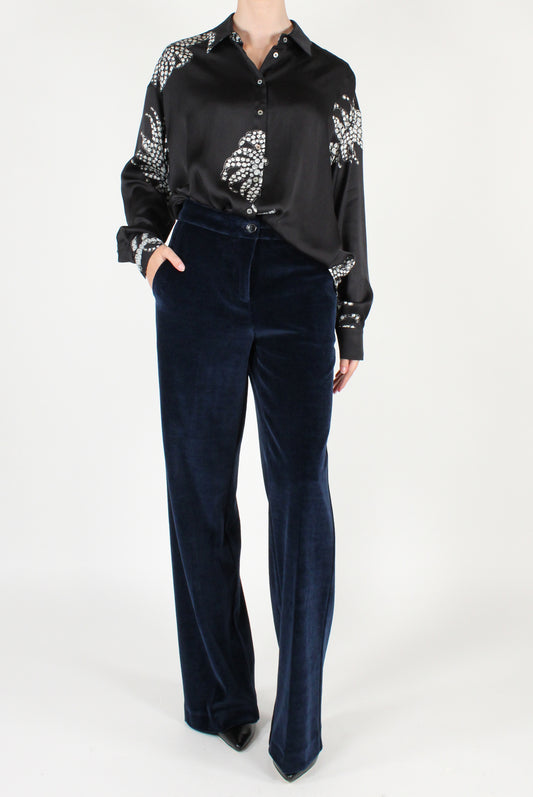 Pantaloni a Gamba Dritta in Velluto Liscio