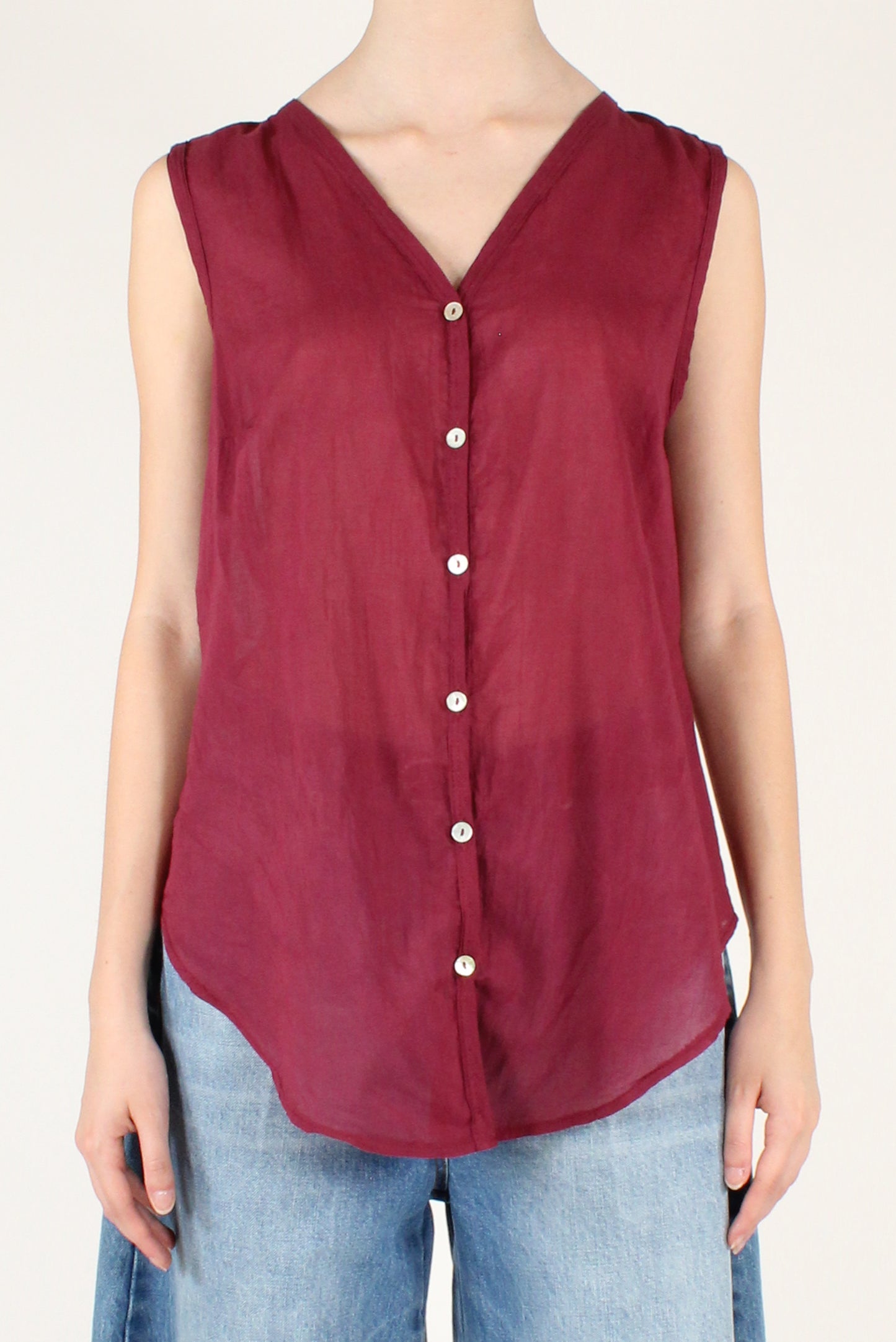 Asymmetrical Sleeveless Muslin Shirt