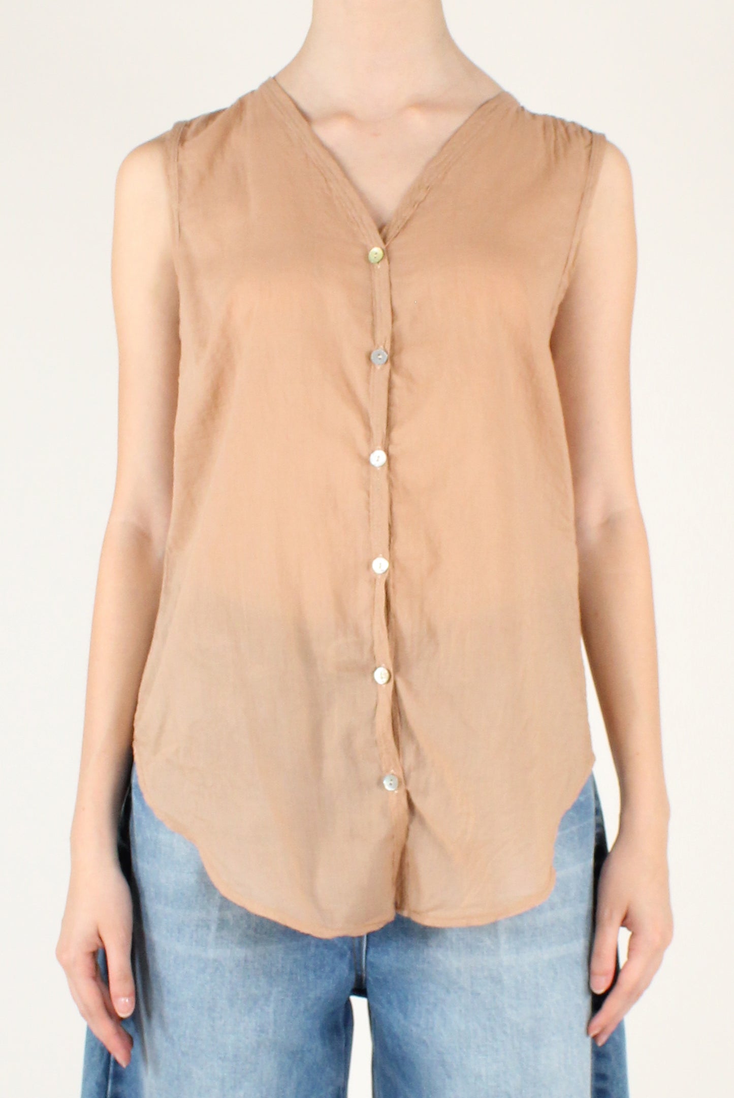 Asymmetrical Sleeveless Muslin Shirt