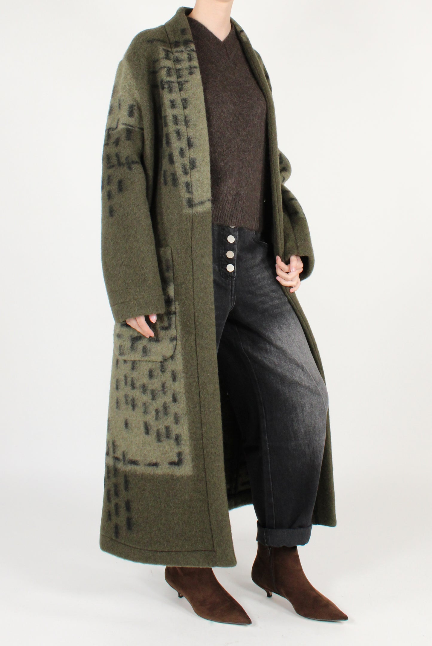 Cappotto Lungo Aperto in Misto Lana