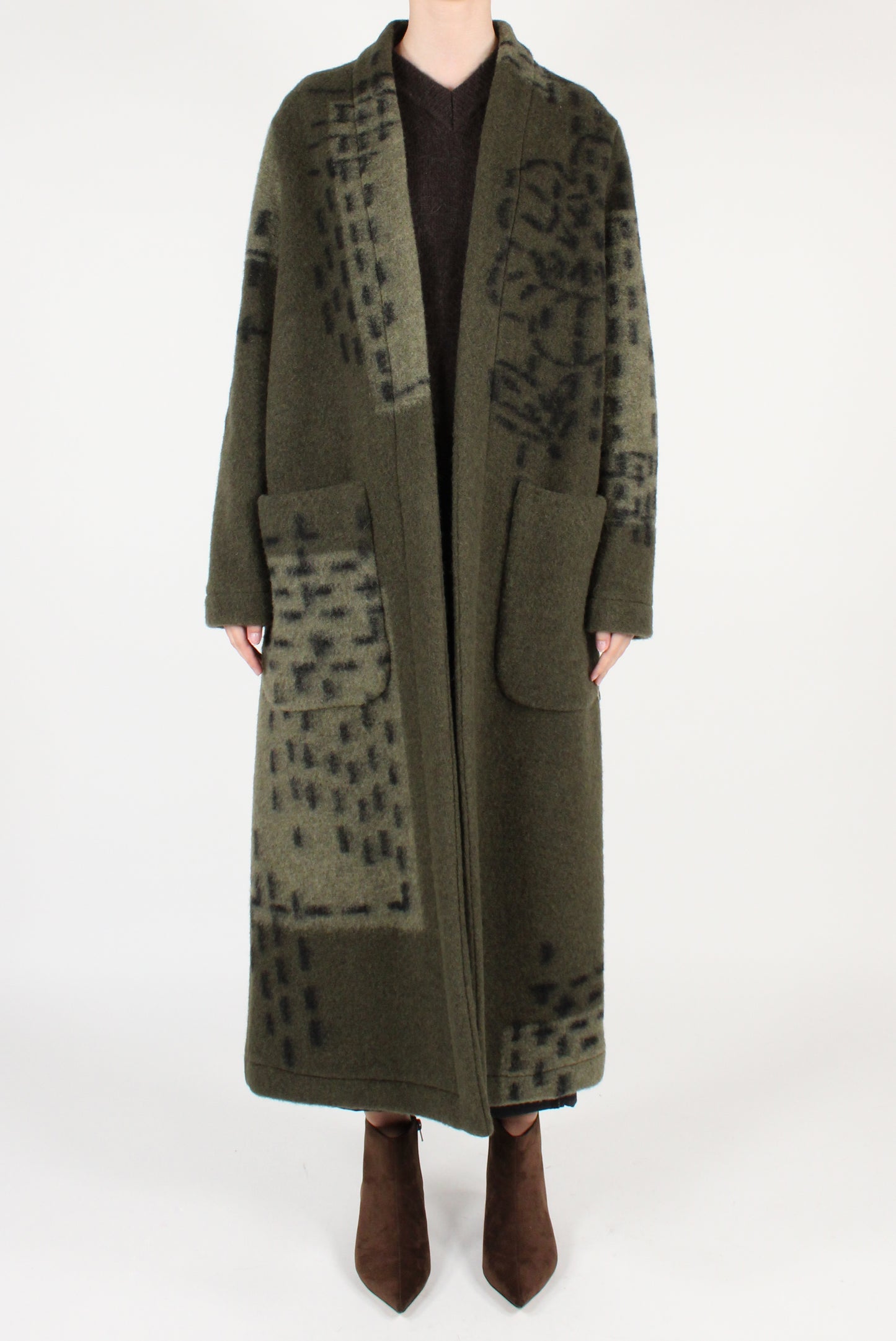 Cappotto Lungo Aperto in Misto Lana