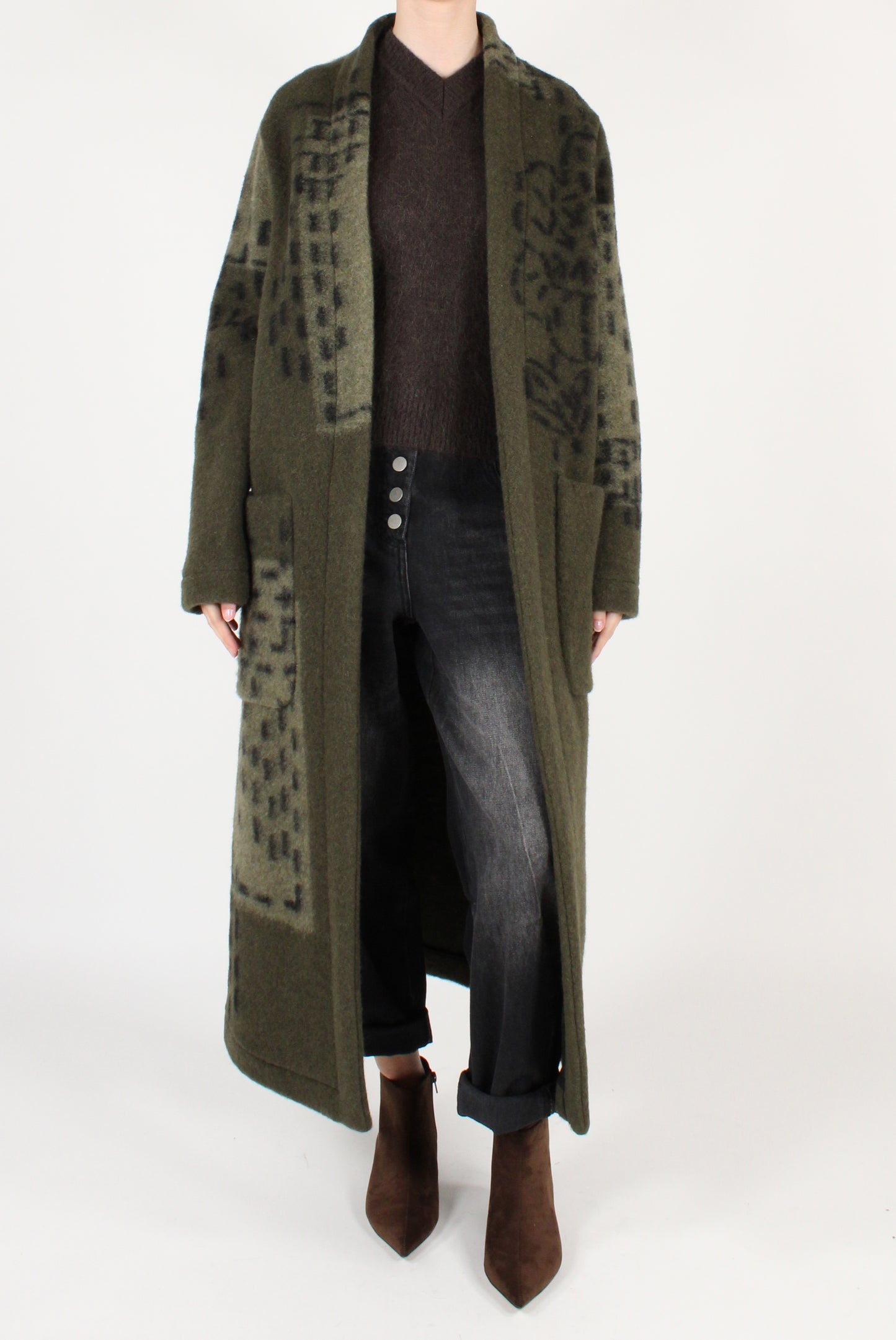 Cappotto Lungo Aperto in Misto Lana