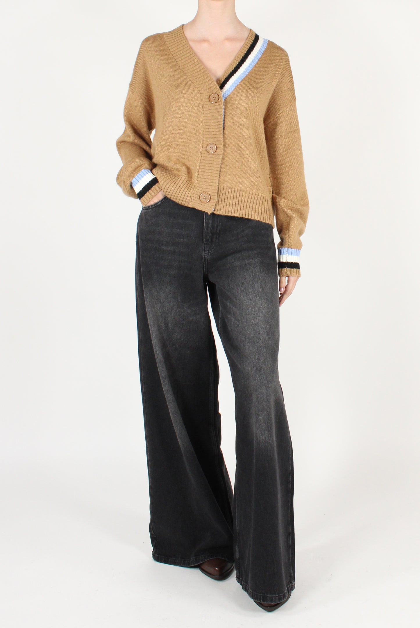 Cardigan Scollo a V con Righe