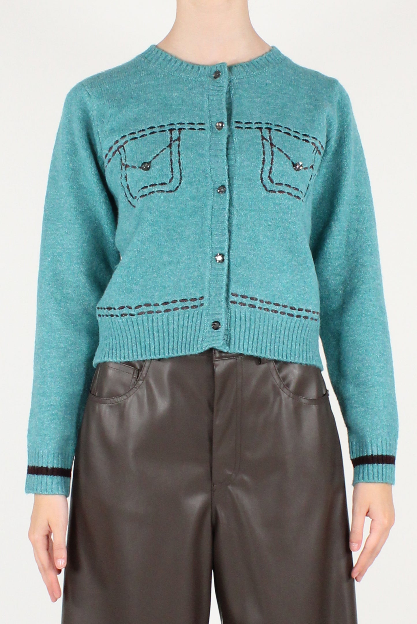 Cardigan con Tasche Ricamate