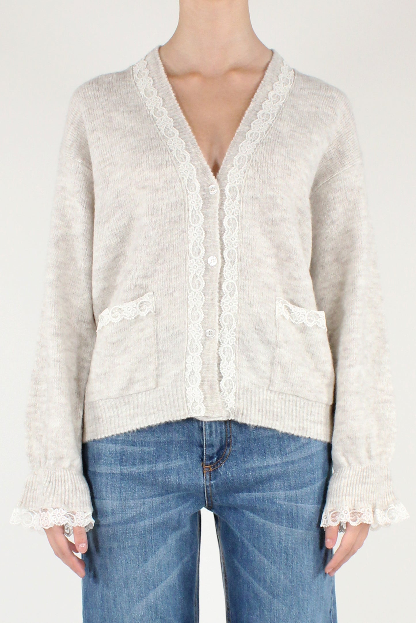 Cardigan con Profili in Pizzo