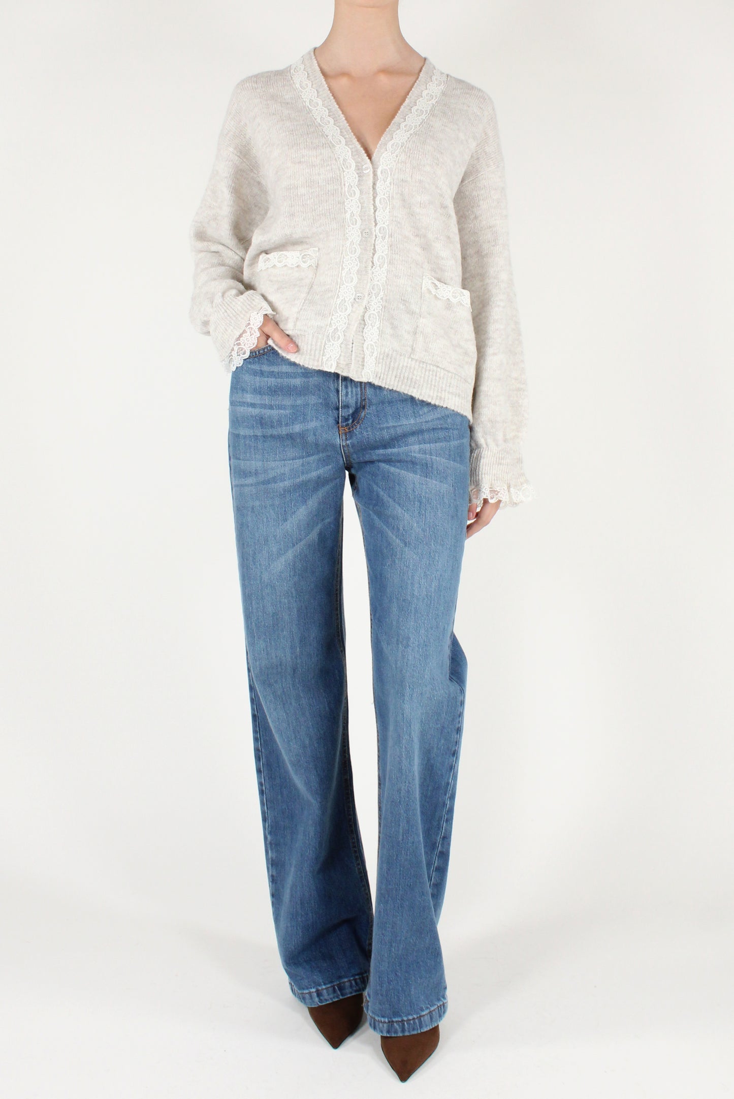Cardigan con Profili in Pizzo