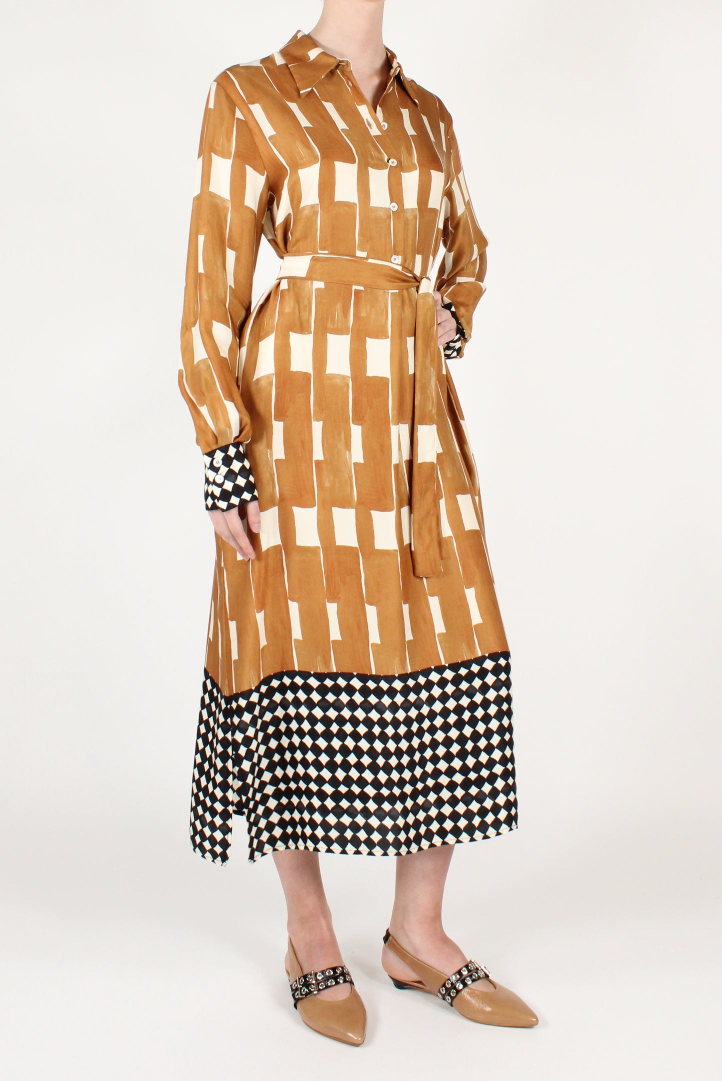 Midi Shirtdress with Abstract Pattern
