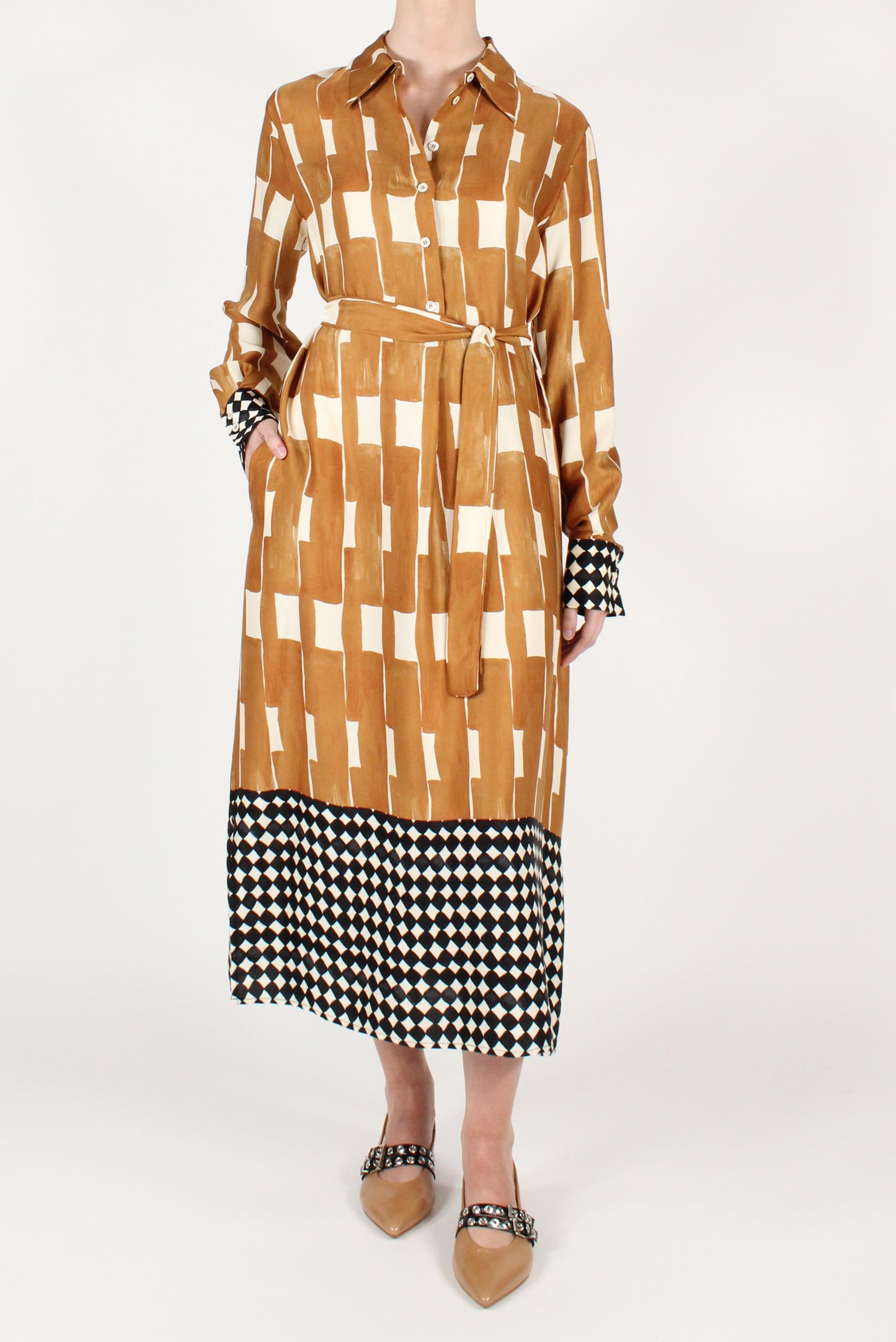 Midi Shirtdress with Abstract Pattern