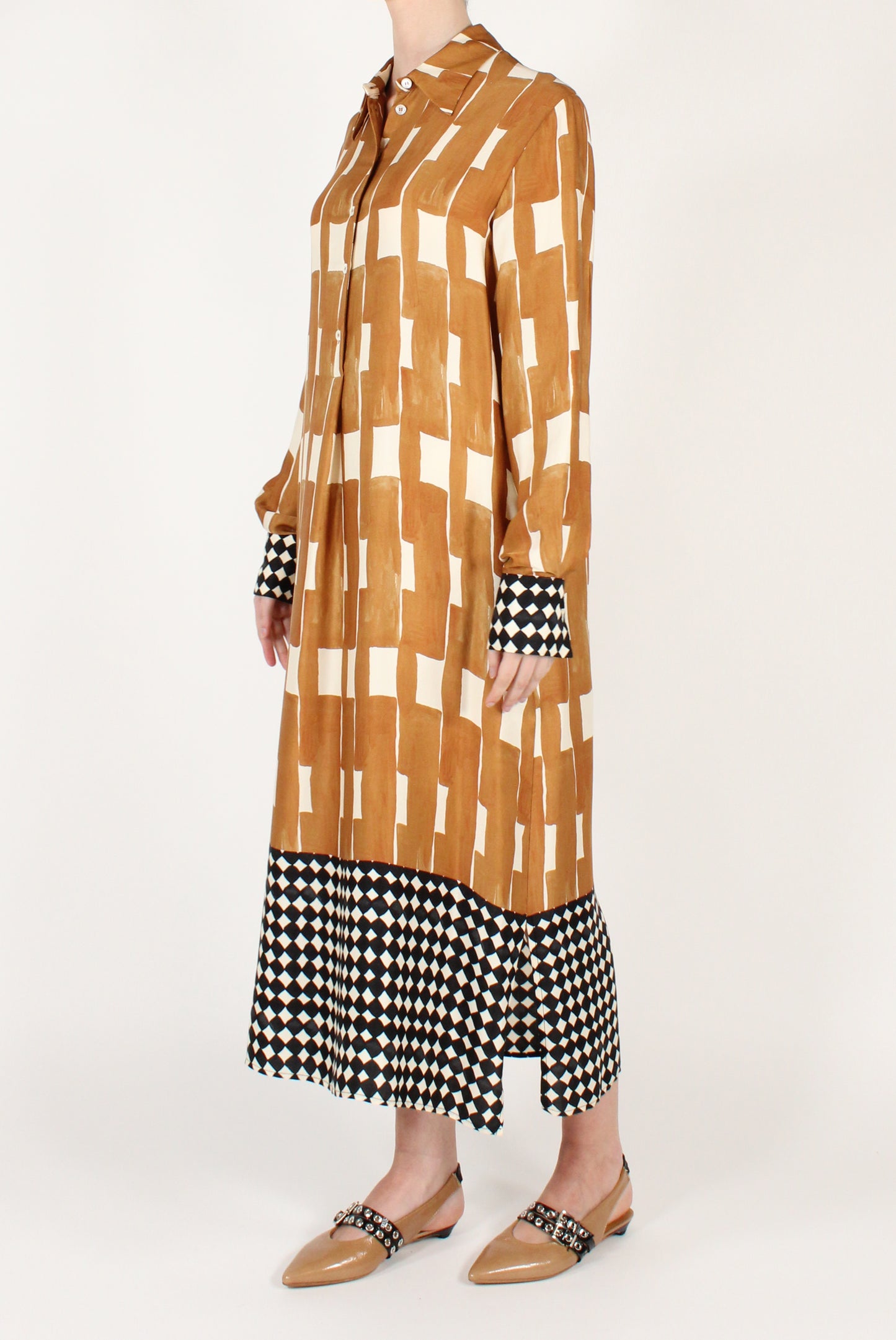 Midi Shirtdress with Abstract Pattern