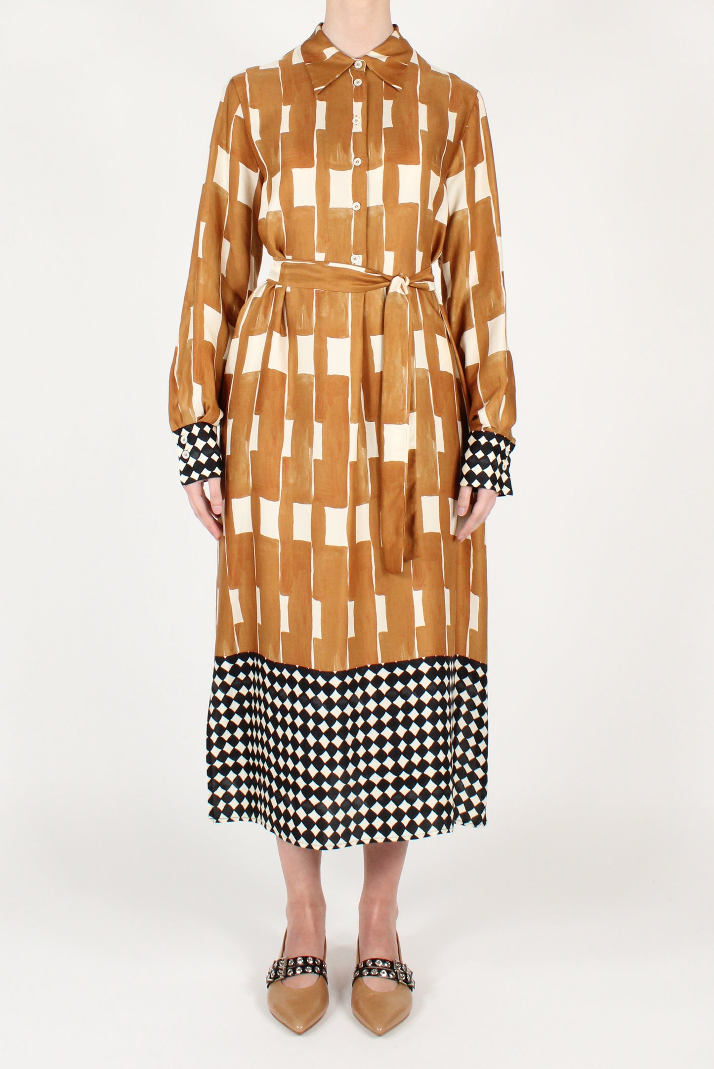 Midi Shirtdress with Abstract Pattern