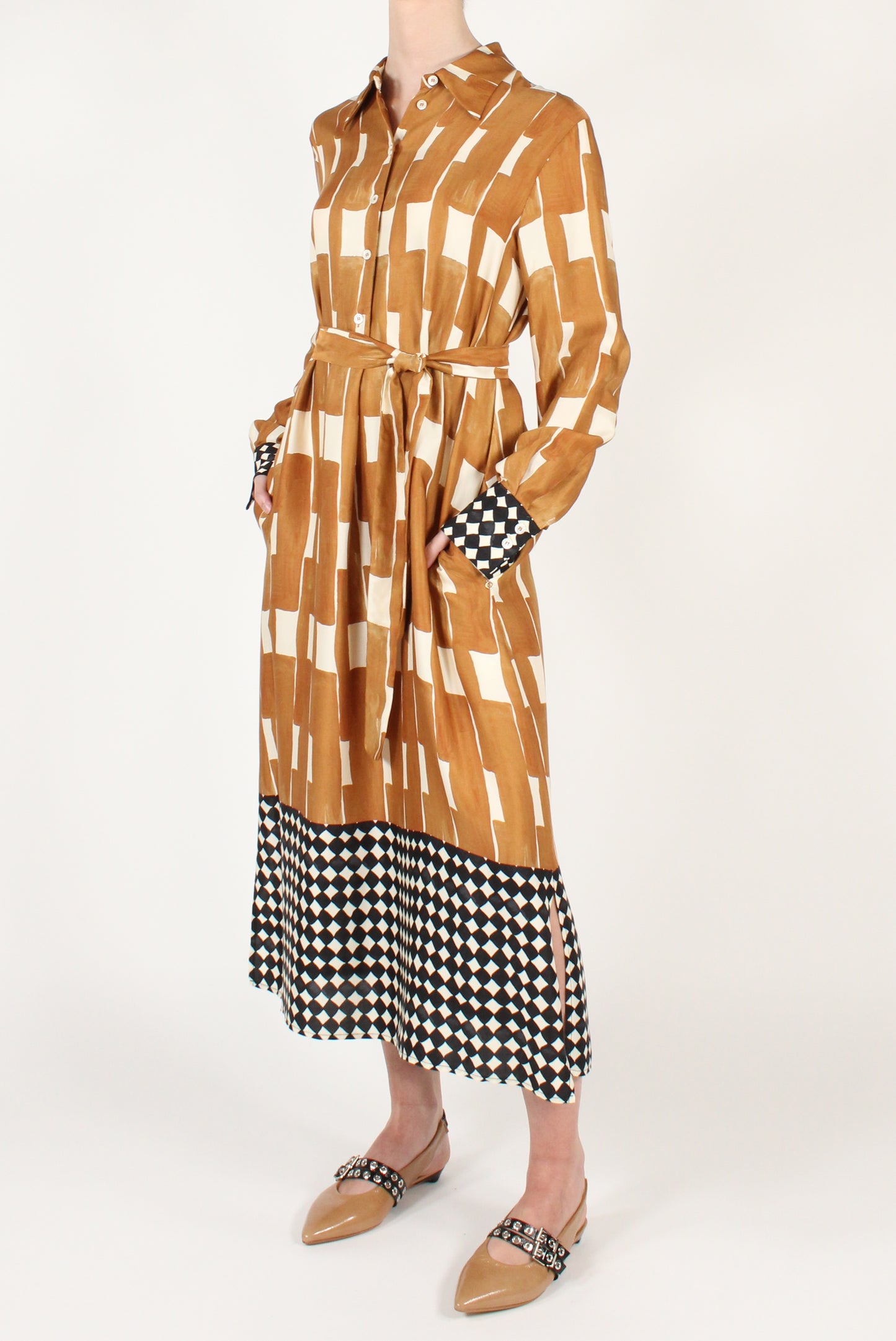 Midi Shirtdress with Abstract Pattern