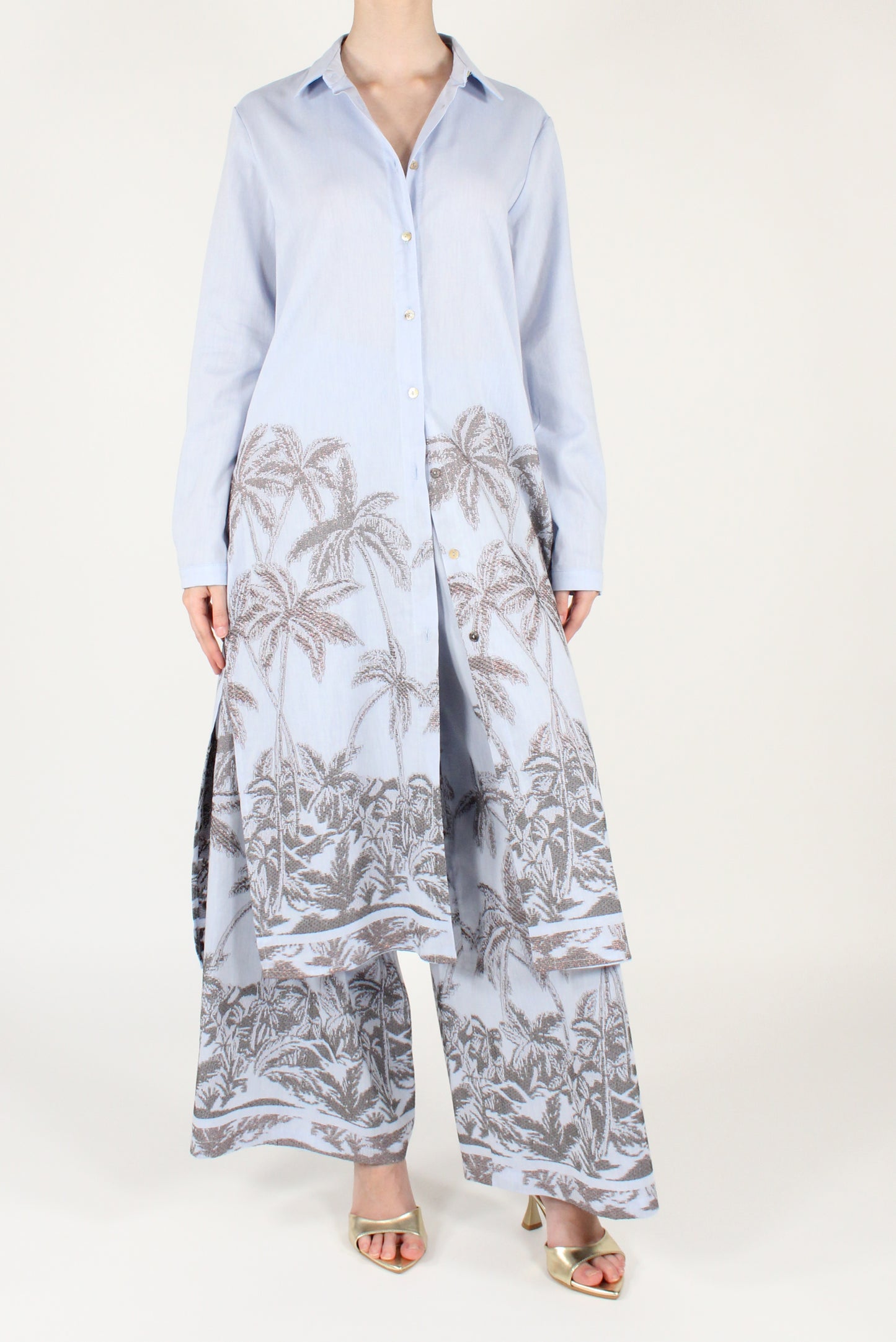 Pantaloni a Palazzo con Palme Ricamate