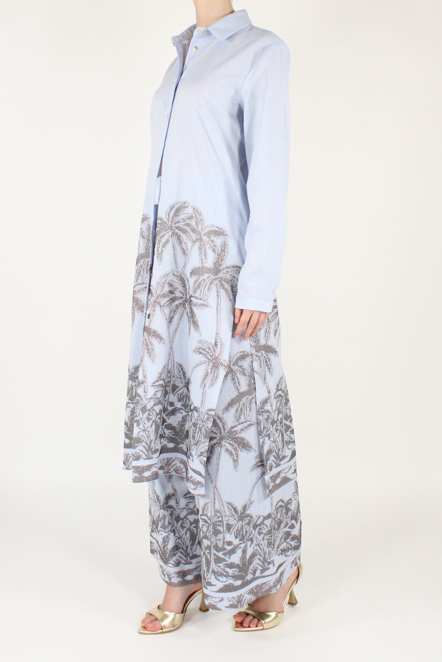 Pantaloni a Palazzo con Palme Ricamate
