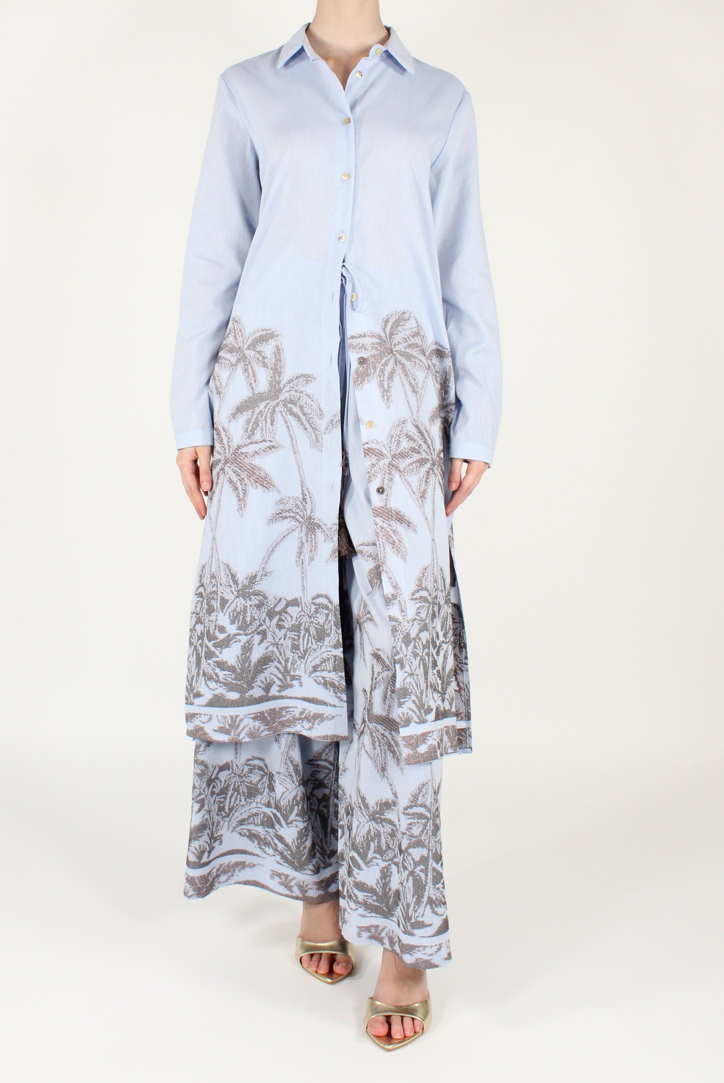 Pantaloni a Palazzo con Palme Ricamate