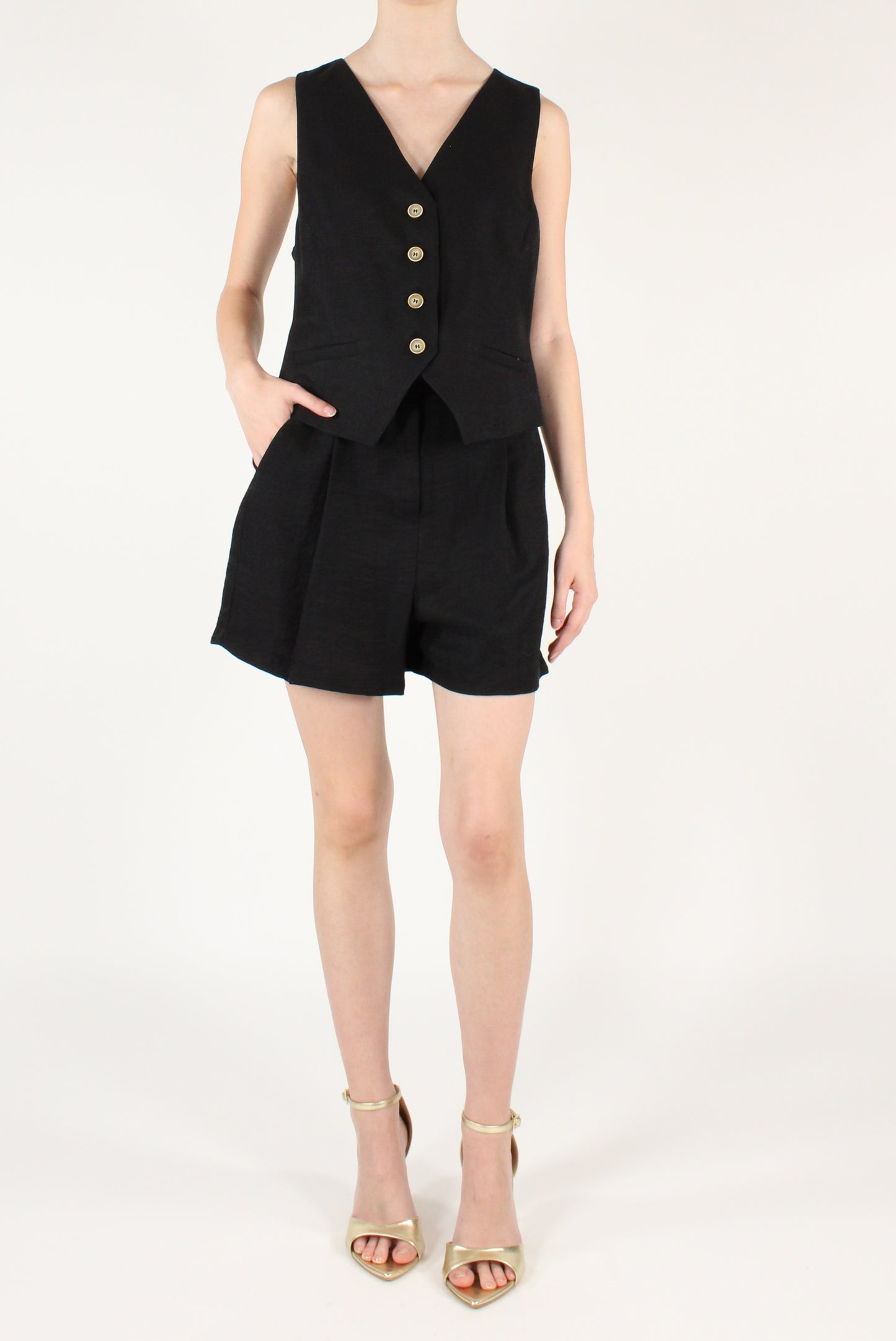 Viscose and Linen Blend Vest and Shorts Set