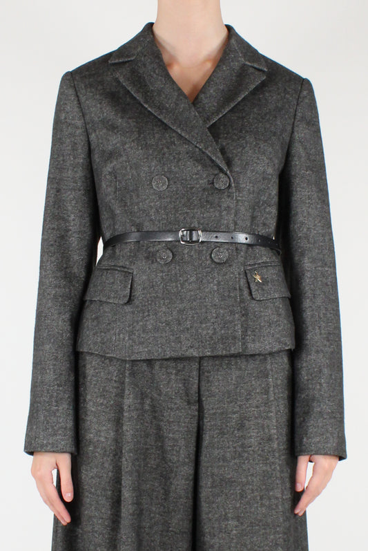Giacca Doppiopetto Mélange con Cintura