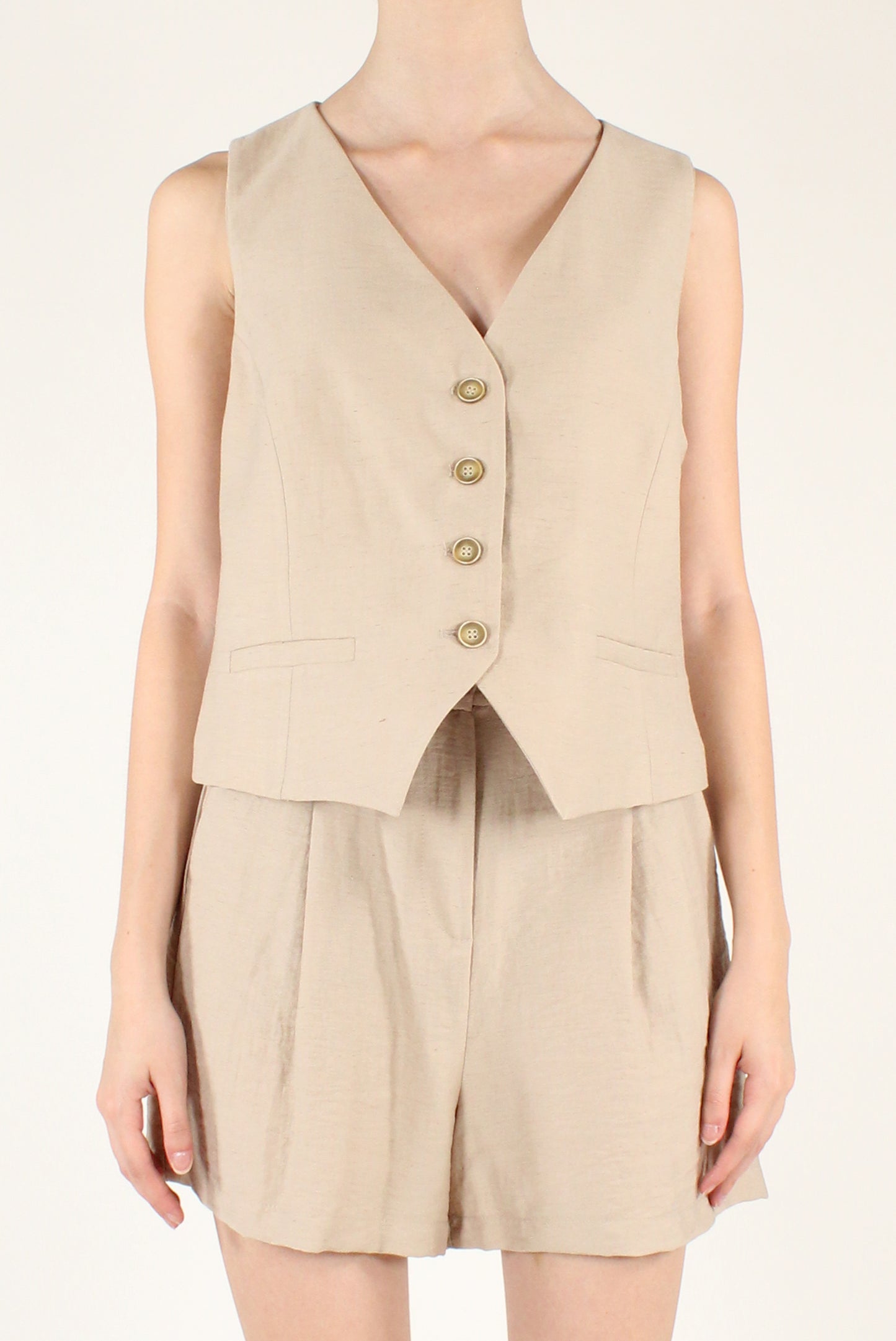 Viscose and Linen Blend Vest and Shorts Set